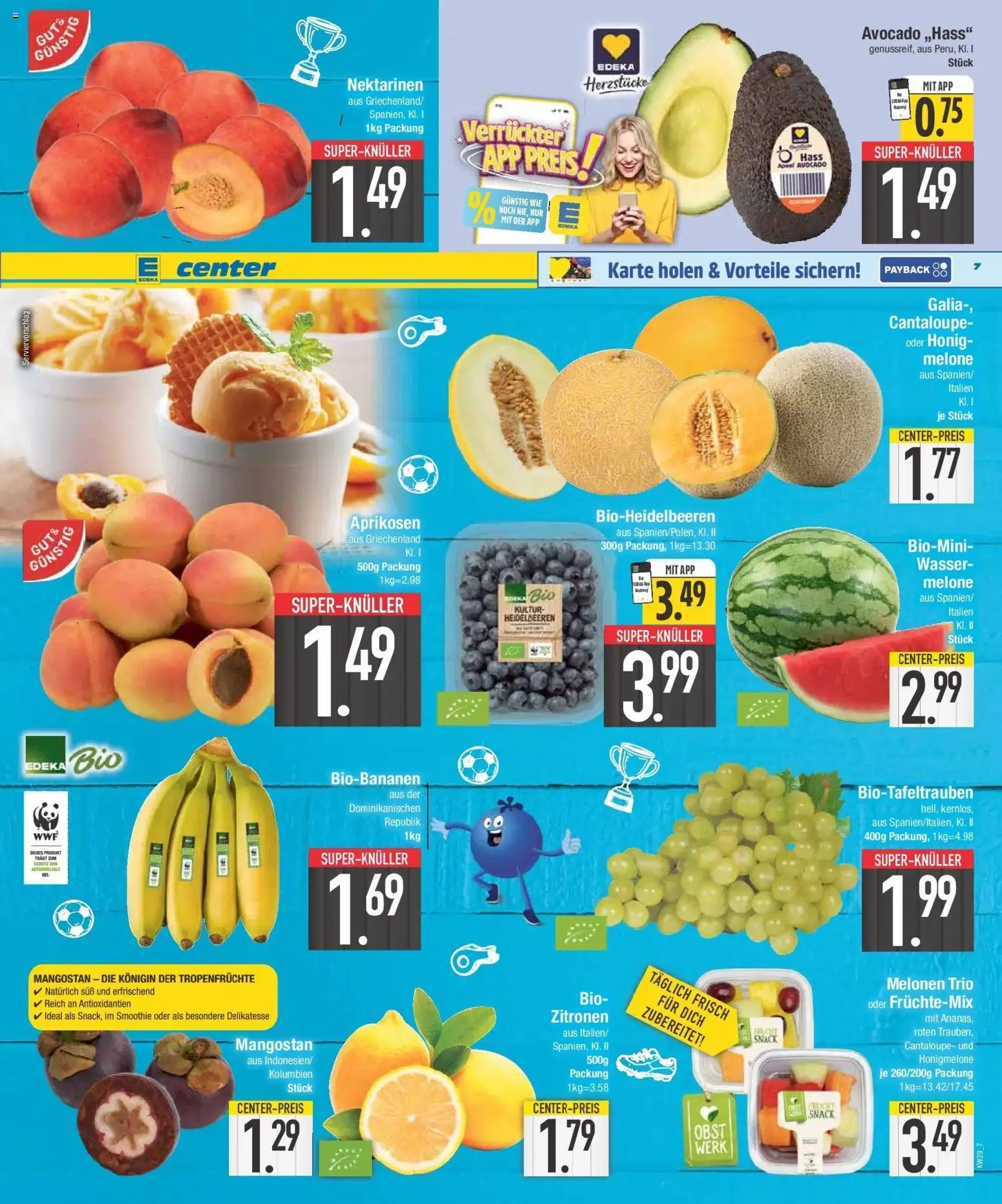 E center Prospekt Neuburg An Der Donau – gültig ab 13.07.2026 | Seite: 7 | Produkte: Heidelbeeren, Honigmelone, Avocado, Wasser