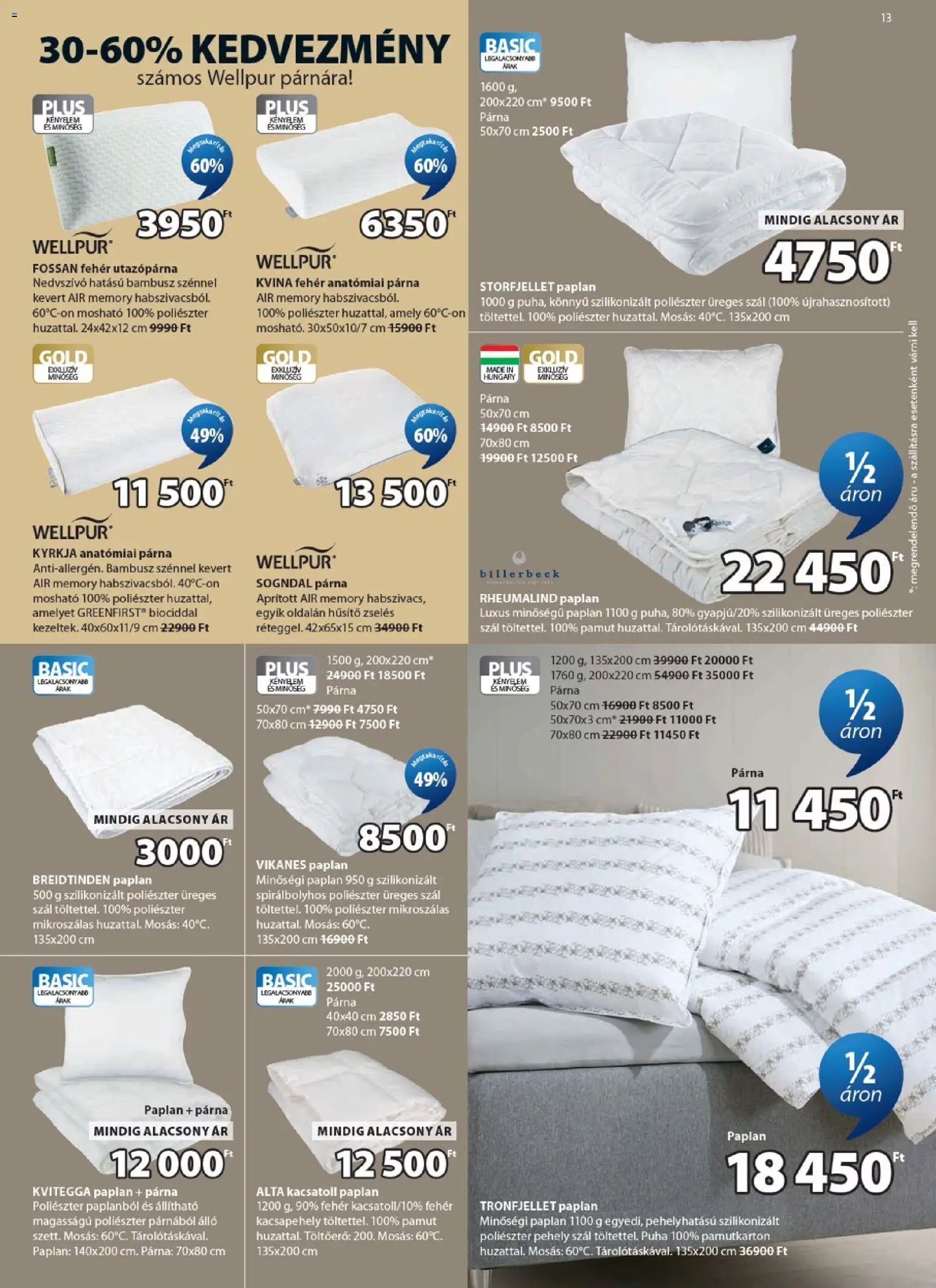 JYSK akciós ujság - amely érvényes a következő dátumtól: 18.05.2026 | Oldal: 13 | Termékek: Paplan, Párna, Pehely