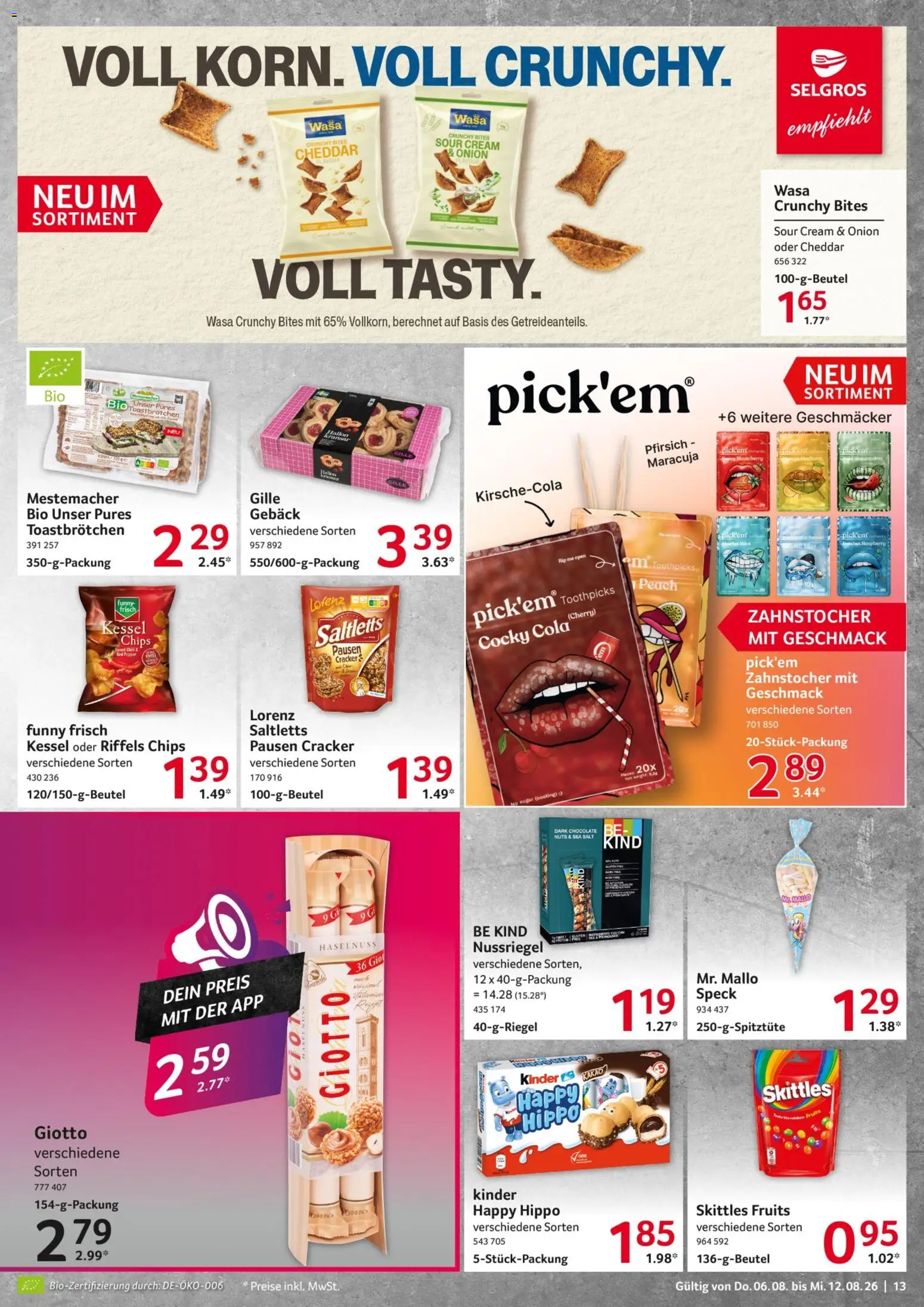 Selgros Prospekt – gültig ab 06.08.2026 | Seite: 13 | Produkte: Funny frisch, Pfirsich, Chili, Chips
