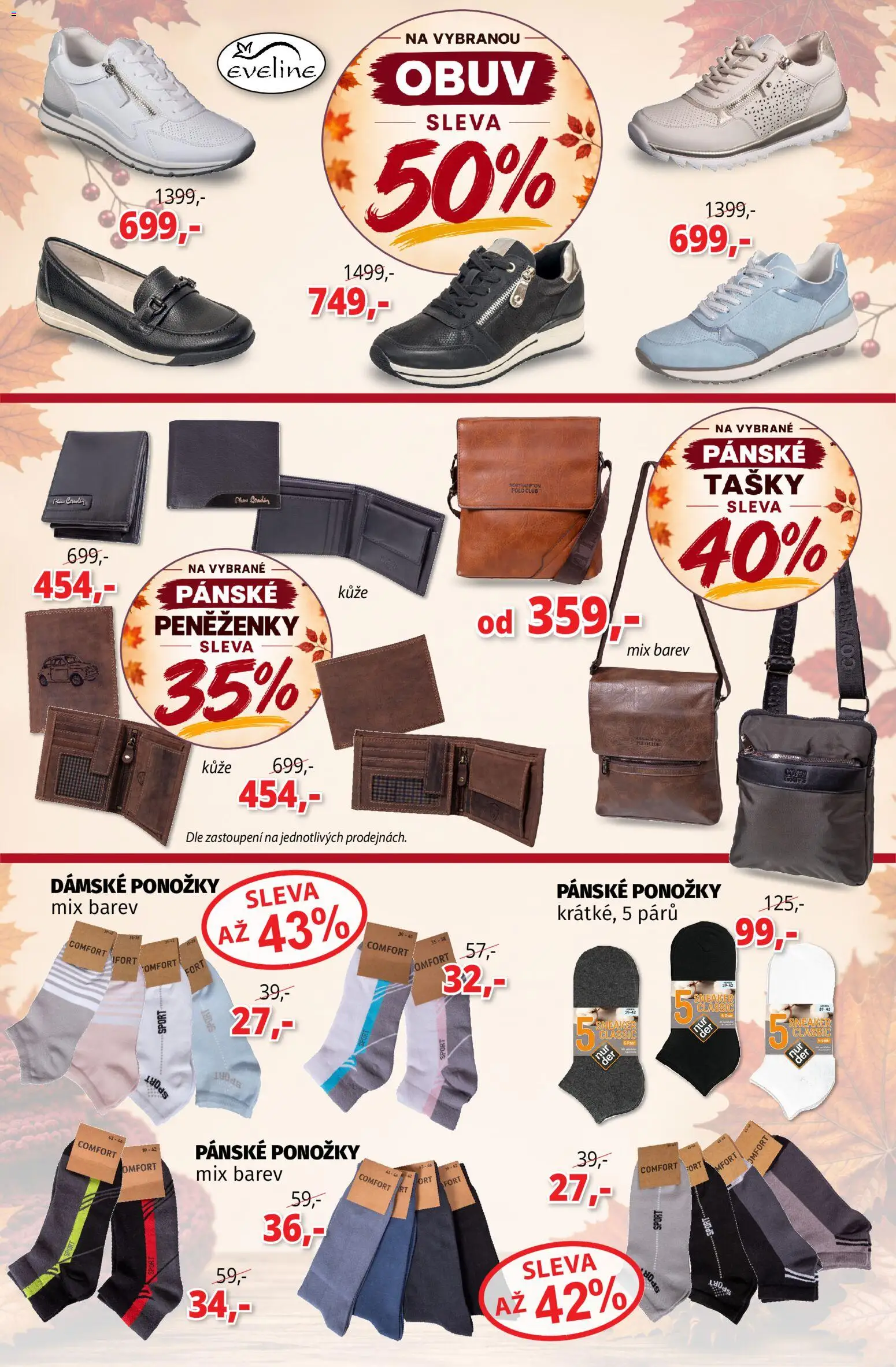 Prior - Akční Nabídka Obuvi A Doplňků od 15.09.2026 | Strana: 3 | Produkty: Ponožky, Obuv, Tašky