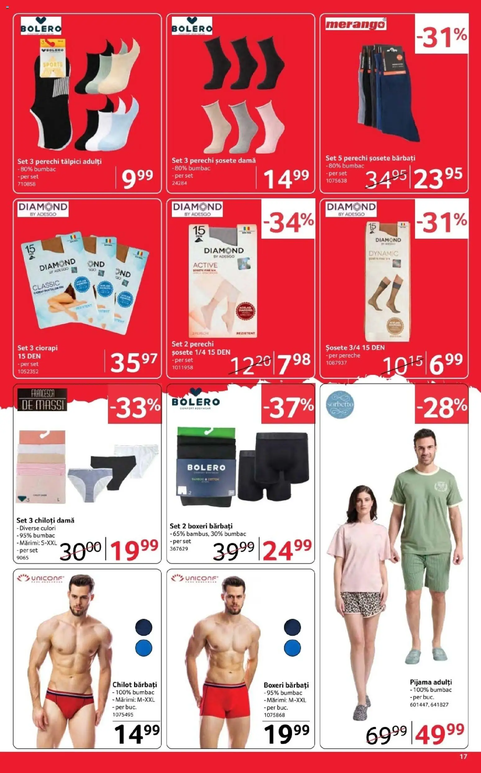 Noul catalog Selgros – valabil de la 17.04.2026 | Pagină: 17 | Produse: Tălpici, Chiloți, Șosete, Yaşlı Köpek Konservesi