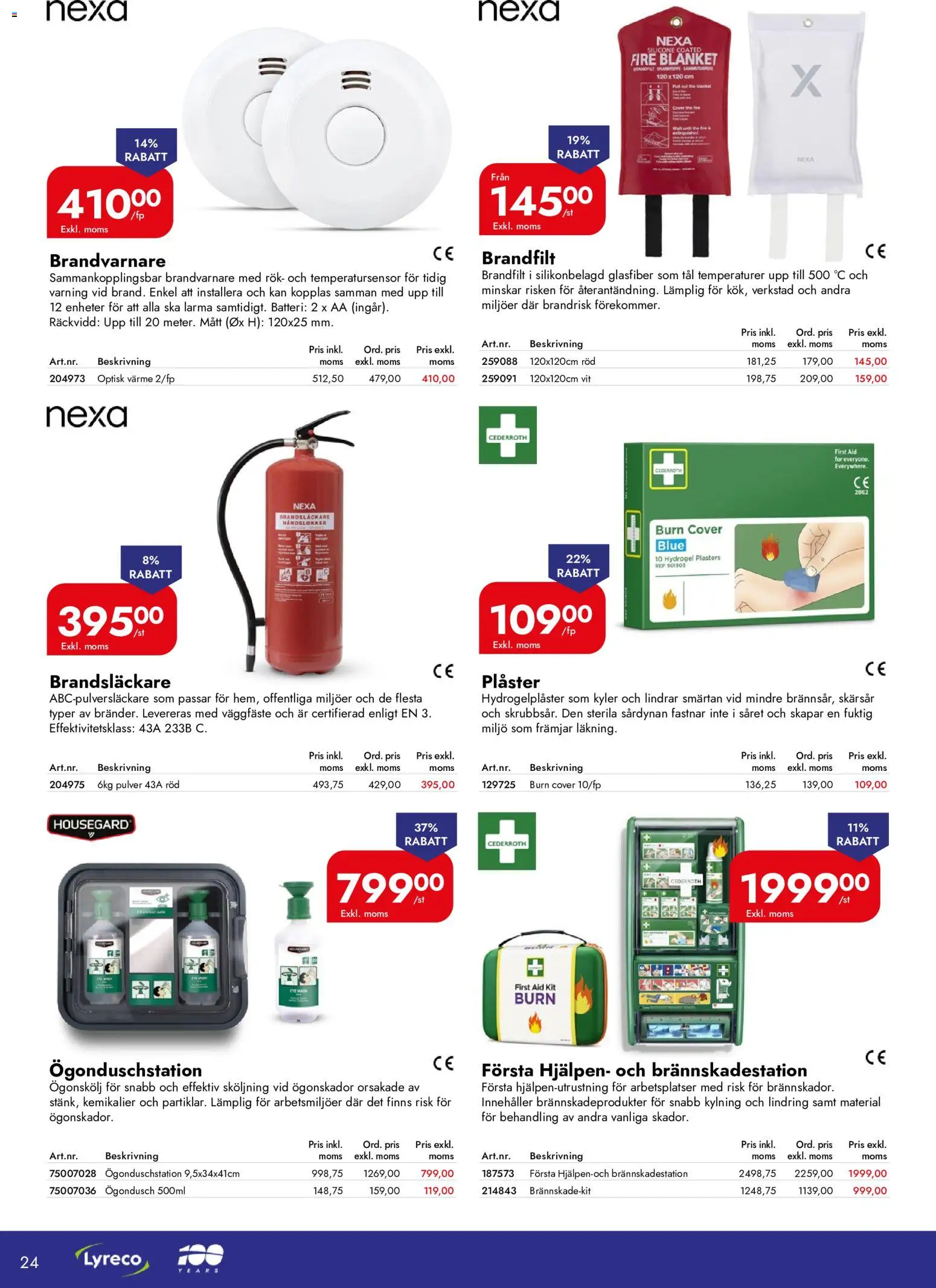 Lyreco reklamblad aktuell från 01/10/2026 | Sida: 24 | Produkter: Första hjälpen, Batteri, Brandsläckare, Plåster