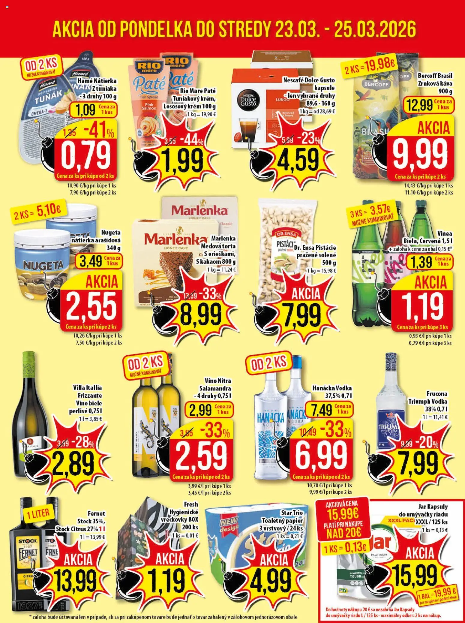 Nové Klas akcie – leták je platný od 23.03.2026 | Strana: 3 | Produkty: Dolce Gusto, Toaletný papier, Rio Mare, Marlenka