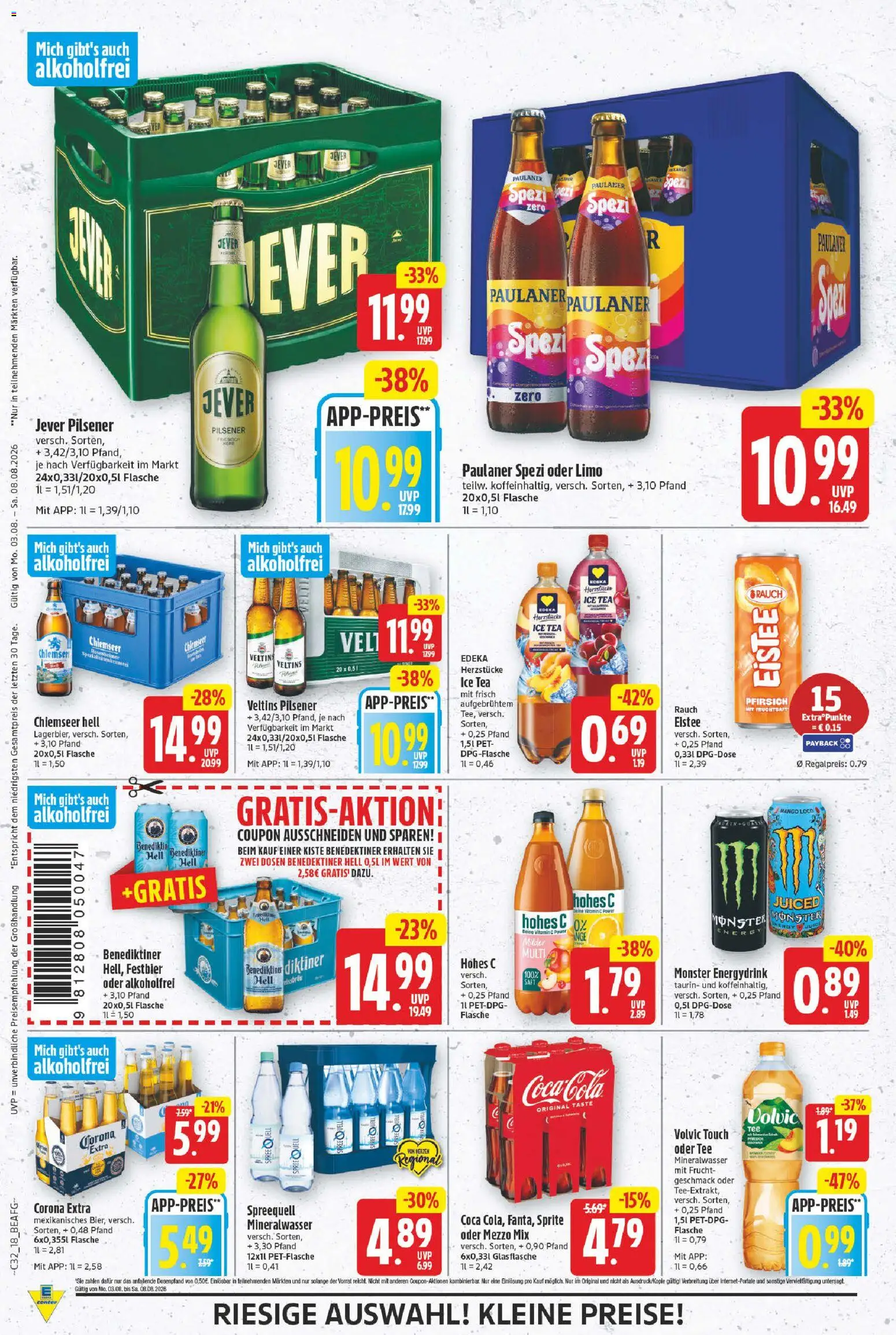 E center Prospekt – gültig ab 03.08.2026 | Seite: 18 | Produkte: Volvic touch, Mineralwasser, Jever, Paulaner