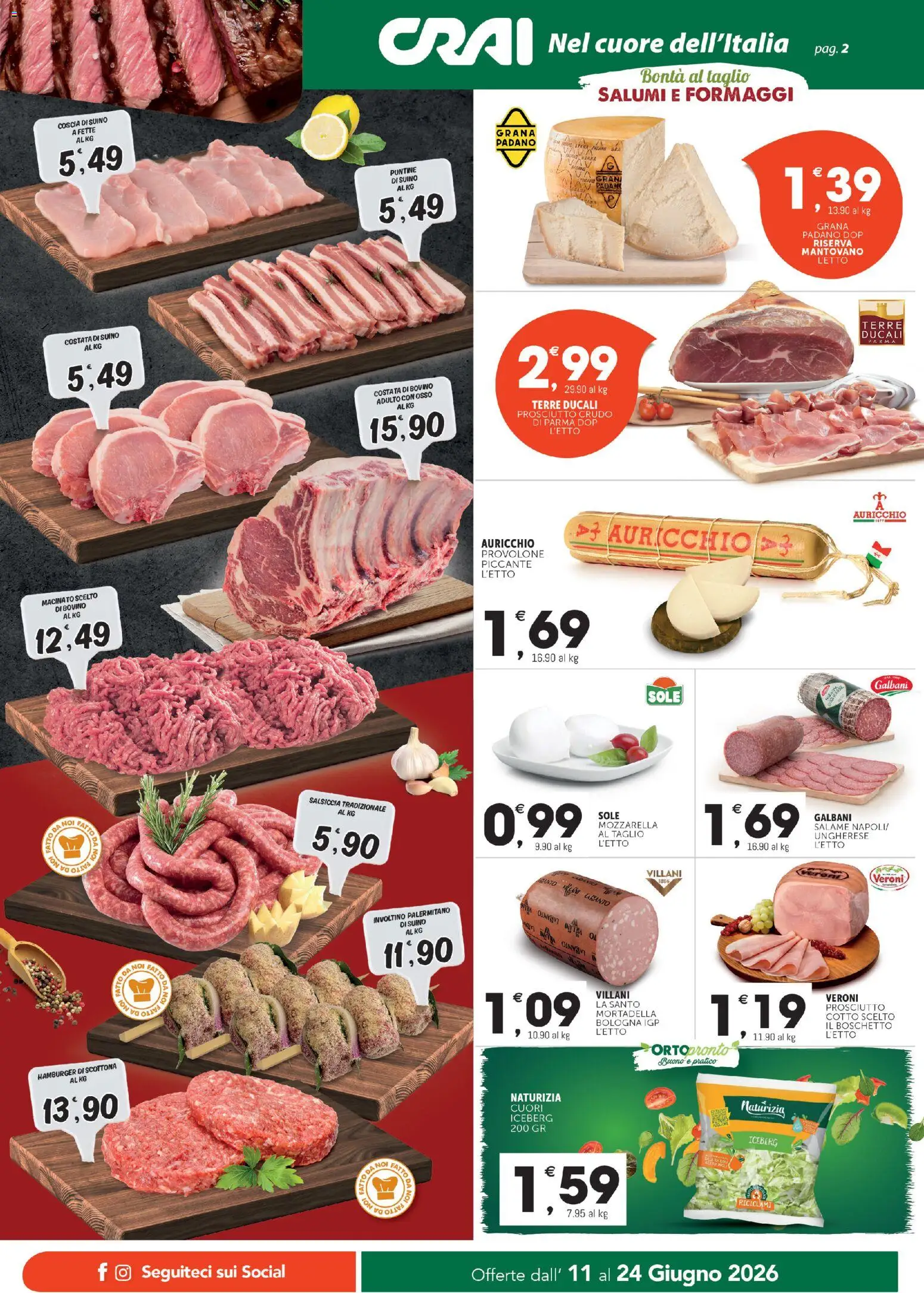Volantino CRAI del 11.06.2026 | Pagina: 2 | Prodotti: Bovino, Mozzarella, Mortadella, Hamburger