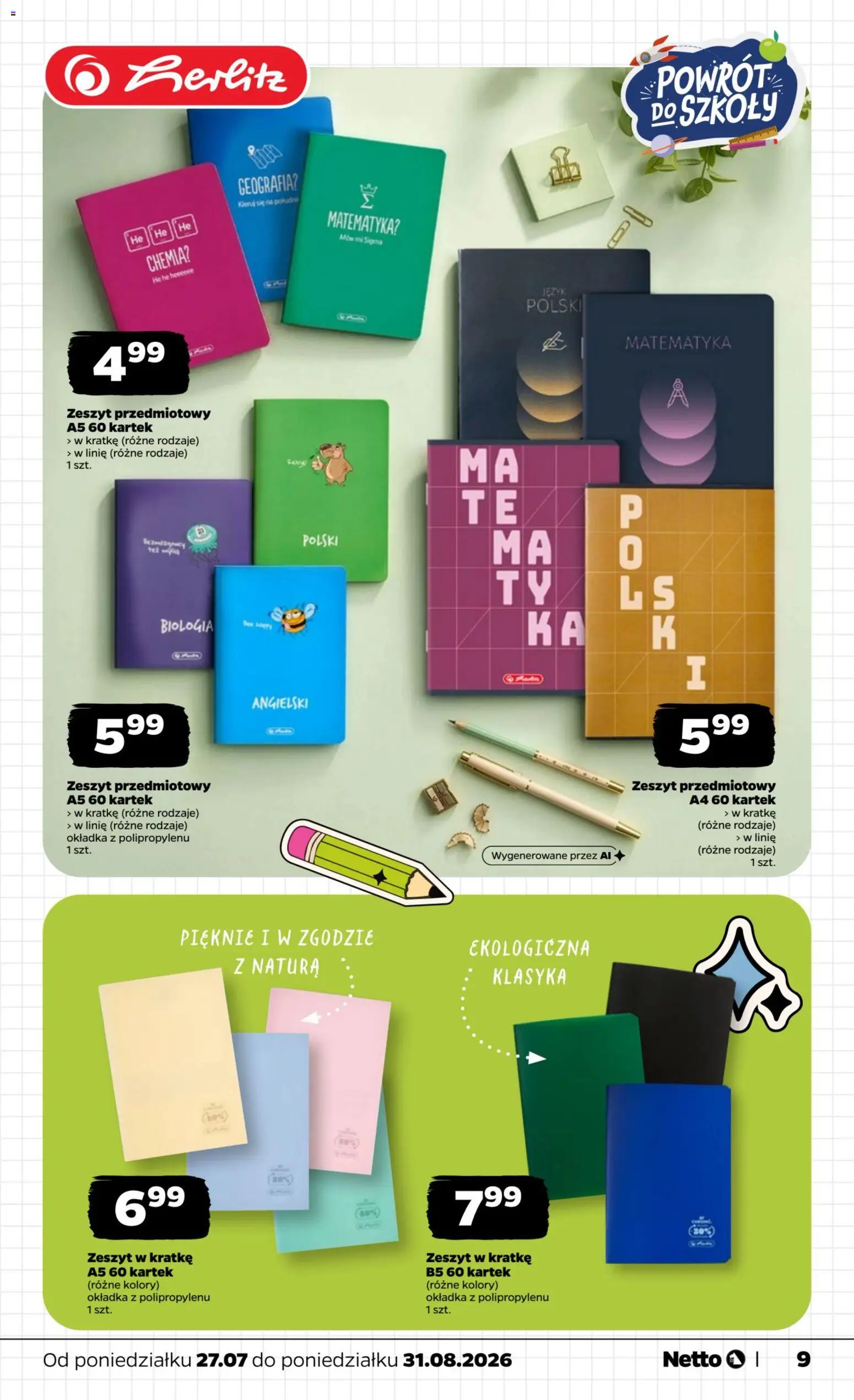 Netto gazetka - Powrót do szkoły od 27.07.2026 | Strona: 9 | Produkty: Notebook, Zeszyt