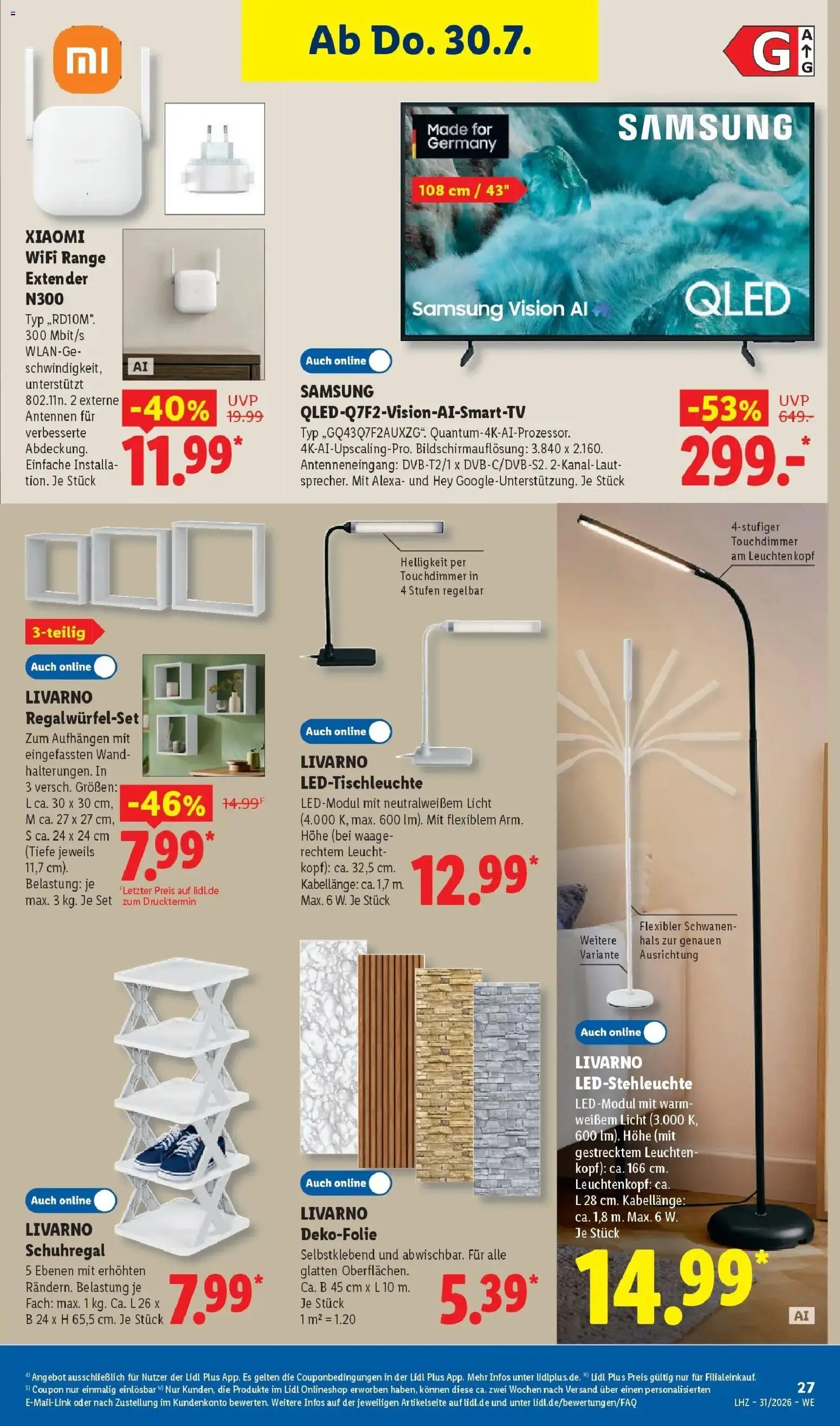 Lidl Prospekt Plettenberg – gültig ab 27.07.2026 | Seite: 43 | Produkte: Xiaomi, Schuhregal, Smart TV, TV