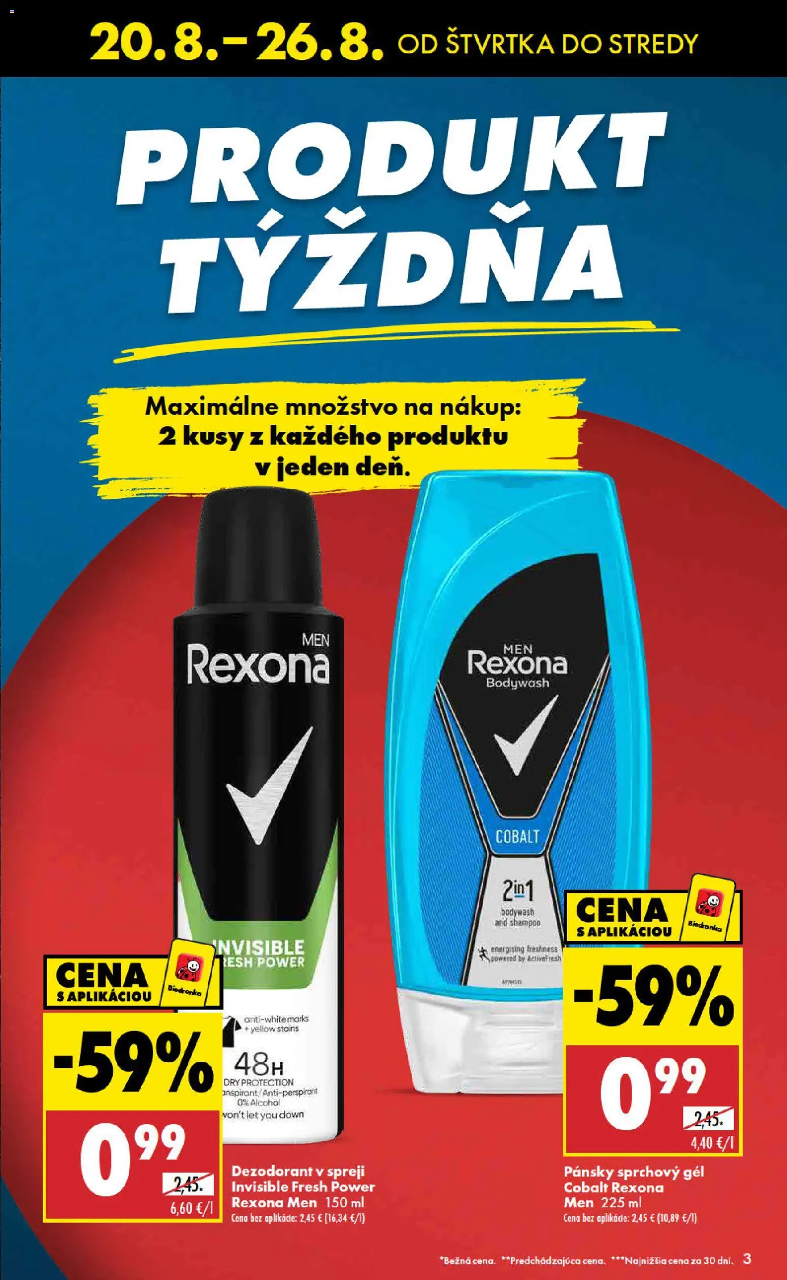 Nové Biedronka akcie – leták je platný od 20.08.2026 | Strana: 3 | Produkty: Sprchový gél, Dezodorant
