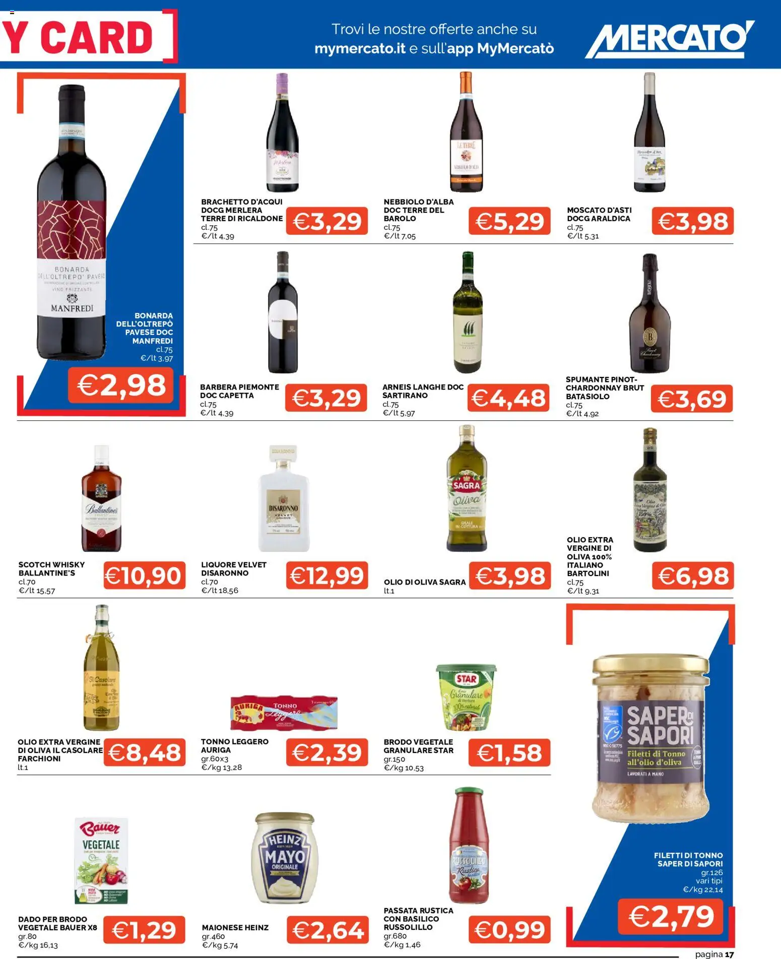 Volantino Mercatò del 22/10/2026 | Pagina: 17 | Prodotti: Whisky, Spumante, Liquore, Olio di Oliva