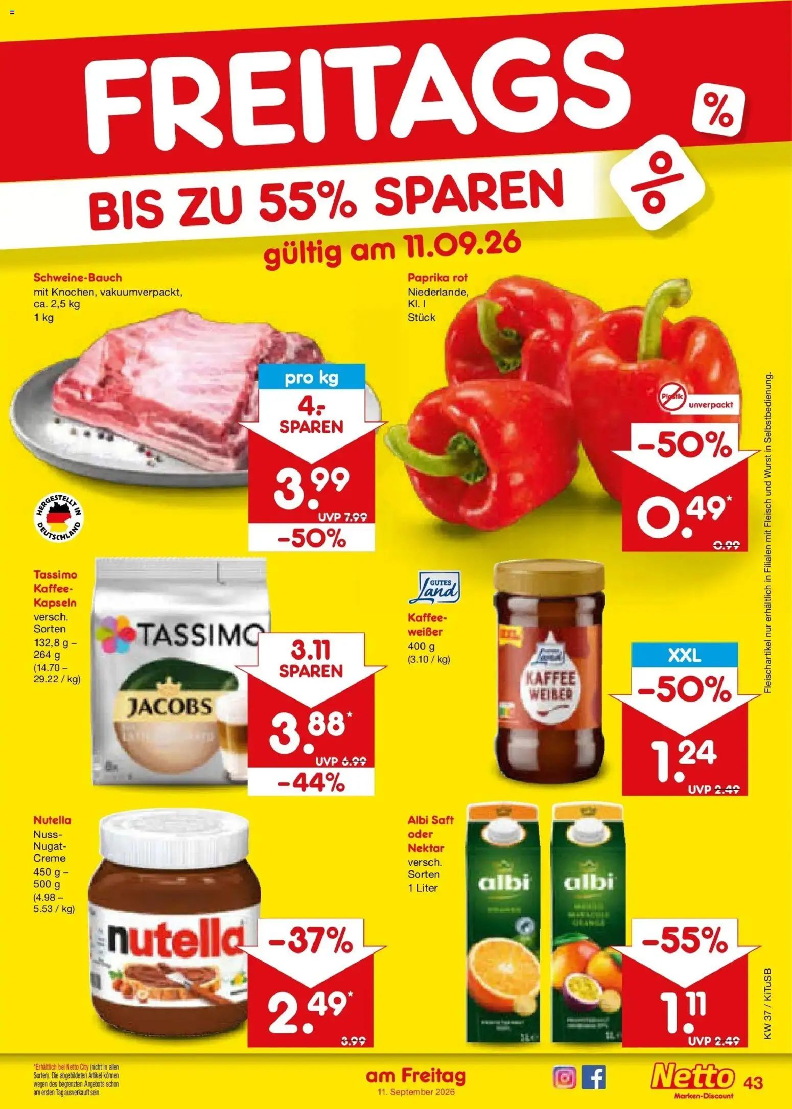 Netto Marken-Discount Prospekt Sindelfingen – gültig ab 07.09.2026 | Seite: 61 | Produkte: Kaffee, Schweinebauch, Saft, Fleisch