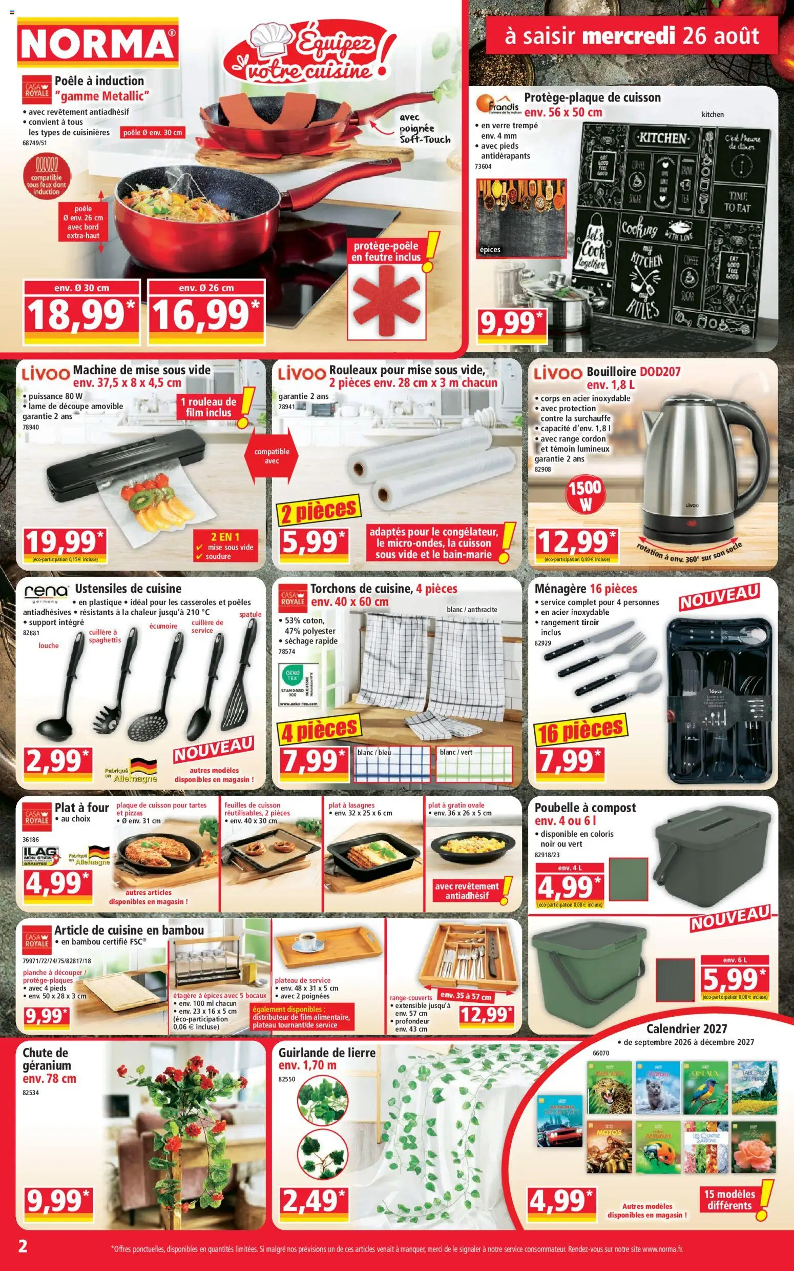 {H1} | Page: 2 | Produits: Poêle, Bouilloire, Calendrier, Spatule