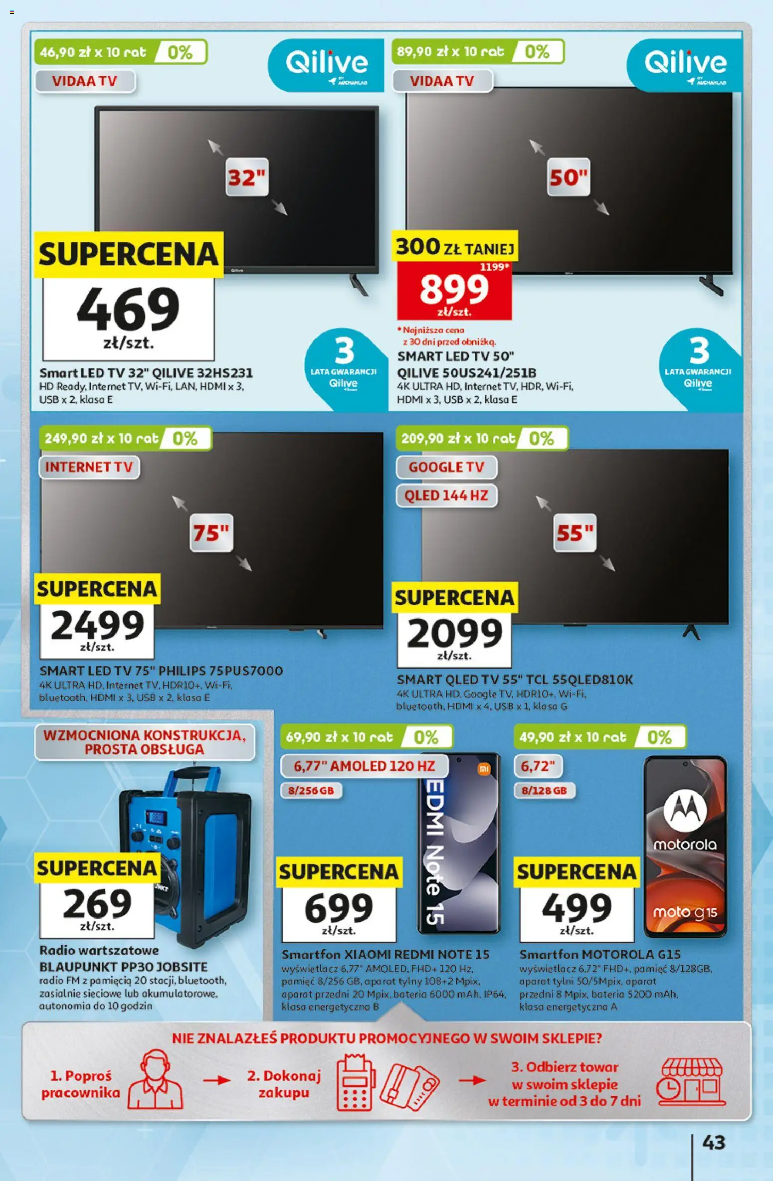 Auchan gazetka - 30 Lat Hipermarket od 18.06.2026 | Strona: 43 | Produkty: Smartfon, Radio, USB, Bateria