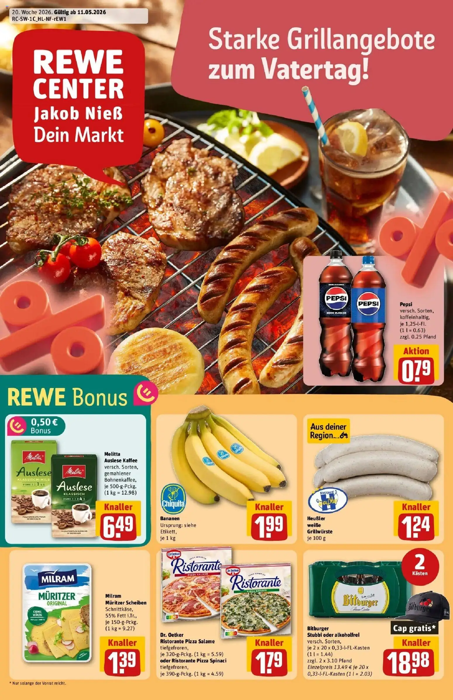 Rewe Prospekt Heidenheim	 – gültig ab 10.05.2026 | Seite: 1 | Produkte: Bananen, Zucker, Pepsi, Pizza