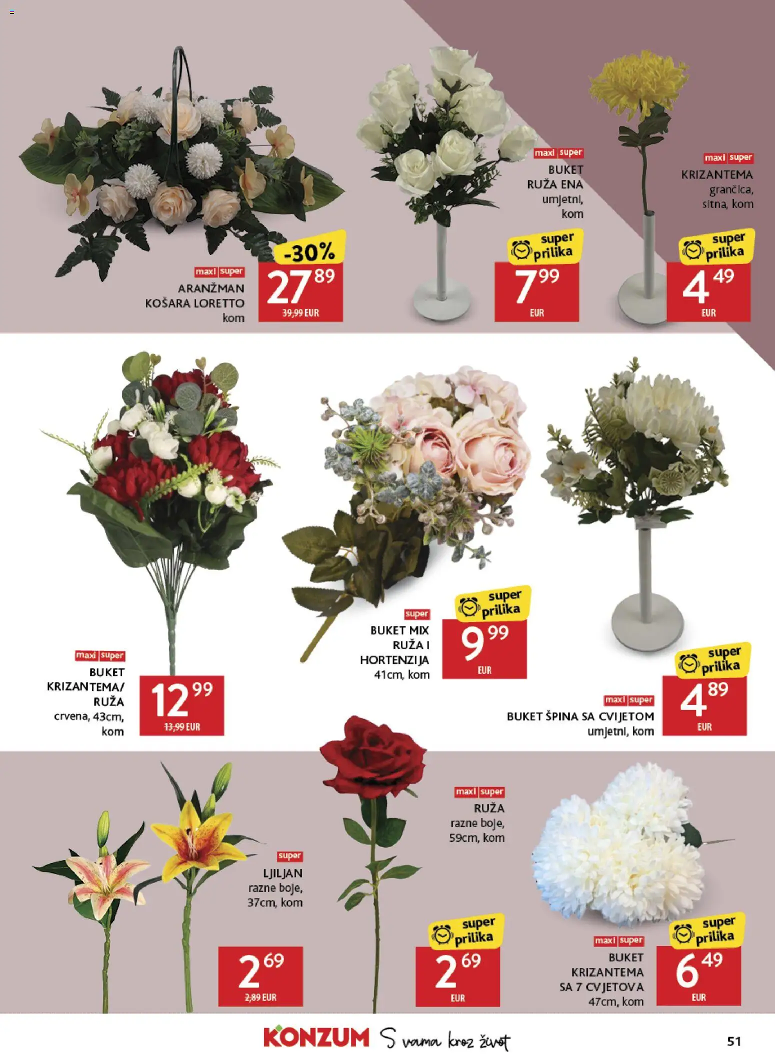 Konzum katalog | vrijedi od 14.10.2026 | Stranica: 51 | Proizvodi: Hortenzija, Košara, Buket, Ruza