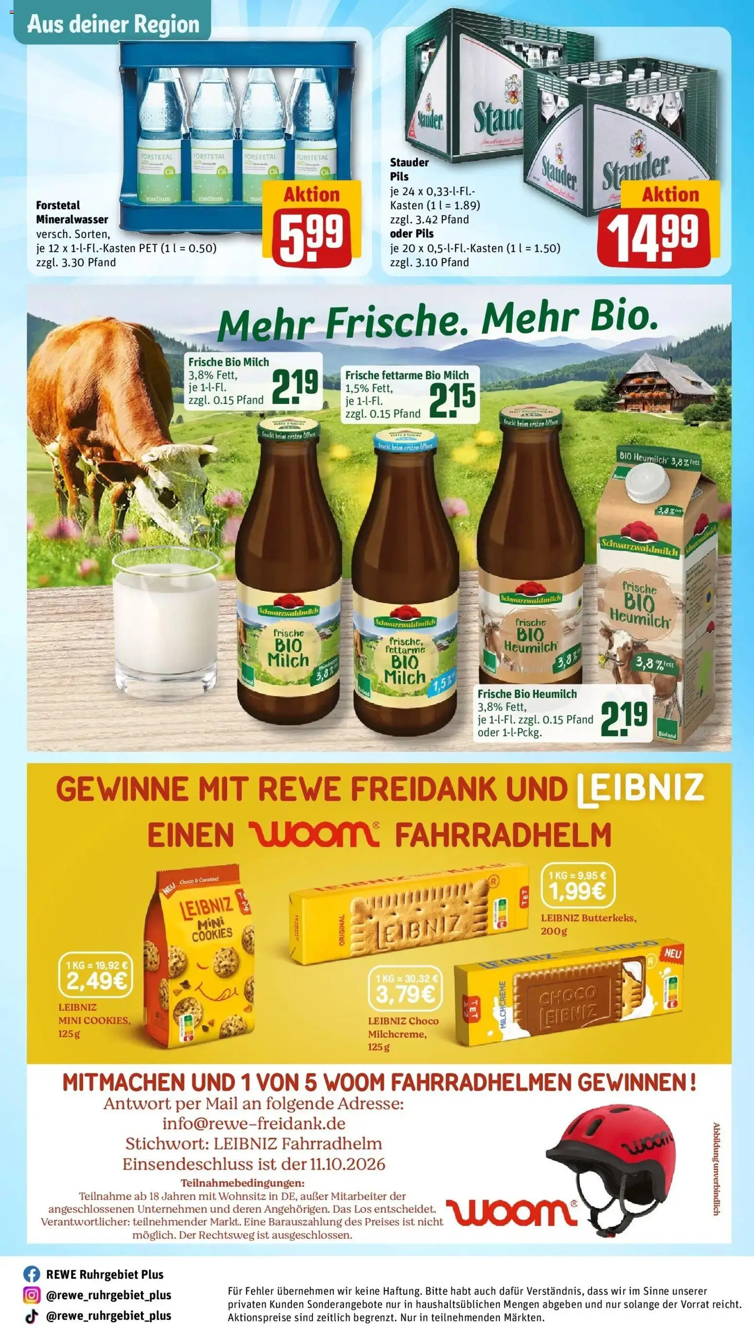 REWE Prospekt ab 21.09.2026 zum Blättern » Angebote | Seite: 36 | Produkte: Milch, Pils, Mineralwasser, Fahrradhelm