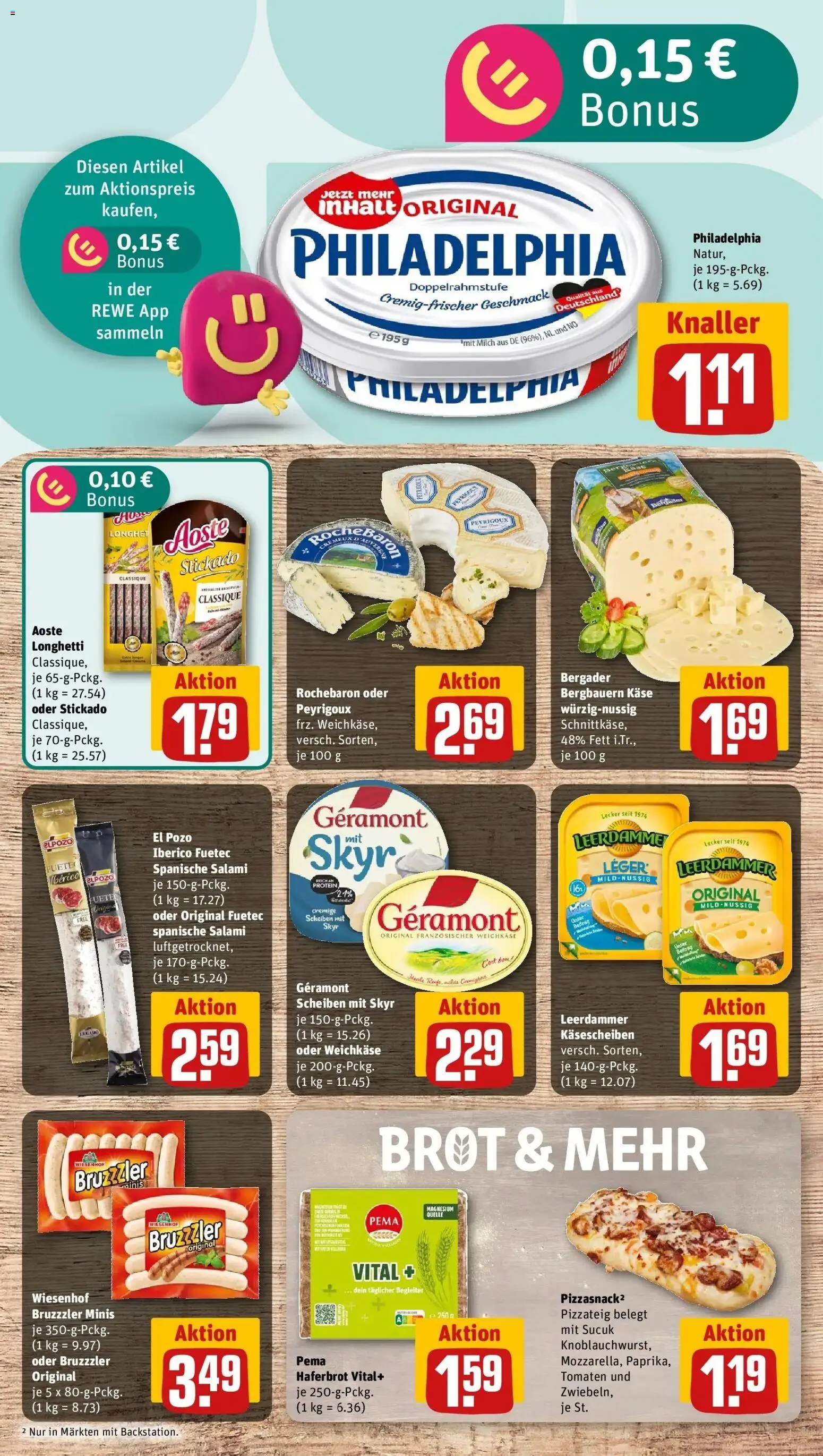 REWE Prospekt ab 21.09.2026 zum Blättern » Angebote | Seite: 15 | Produkte: Philadelphia, Tomaten, Brot, Salami