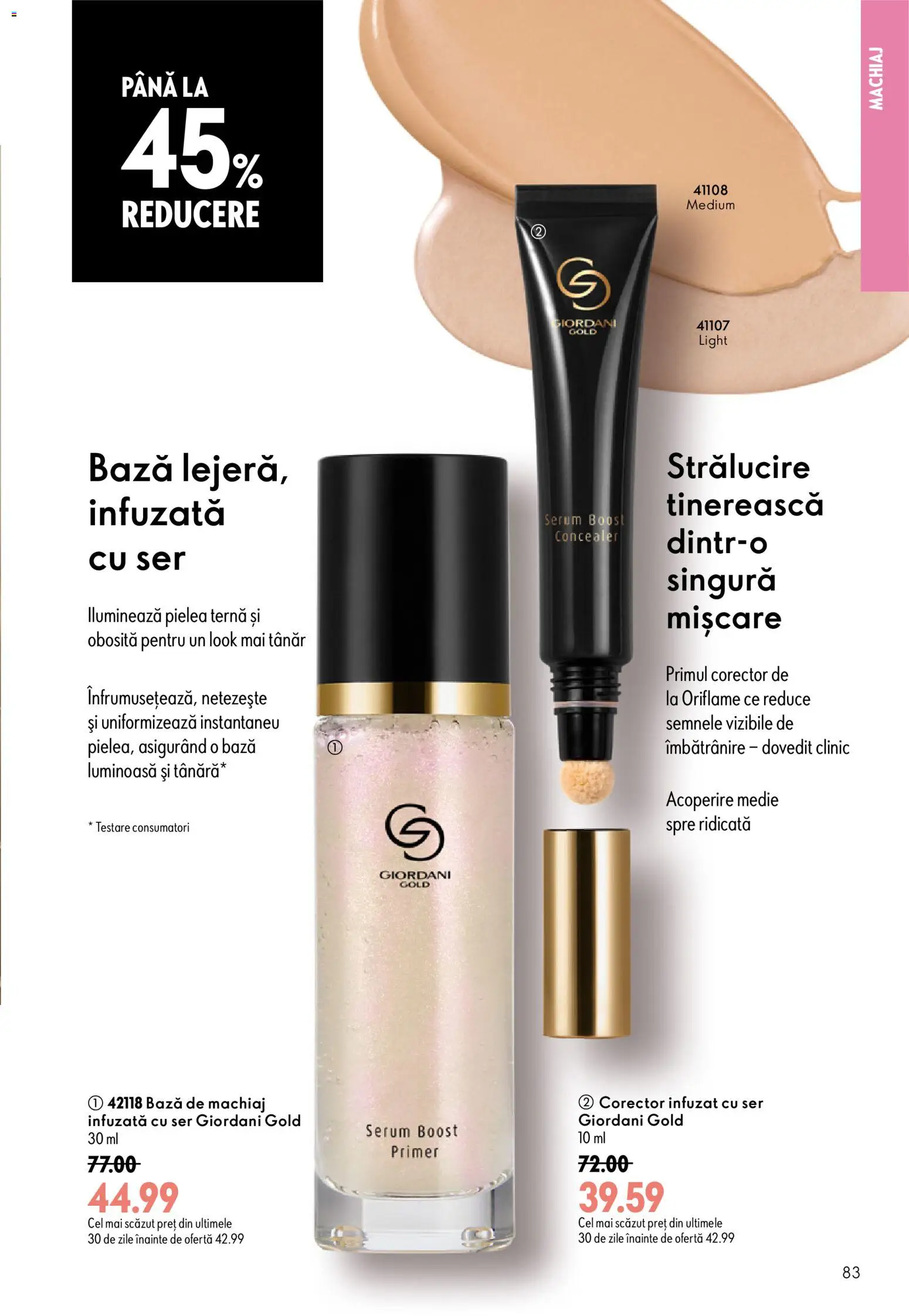 Noul catalog Oriflame – valabil de la 19.08.2026 | Pagină: 83 | Produse: Serum, Bază de machiaj, Machiaj, Concealer