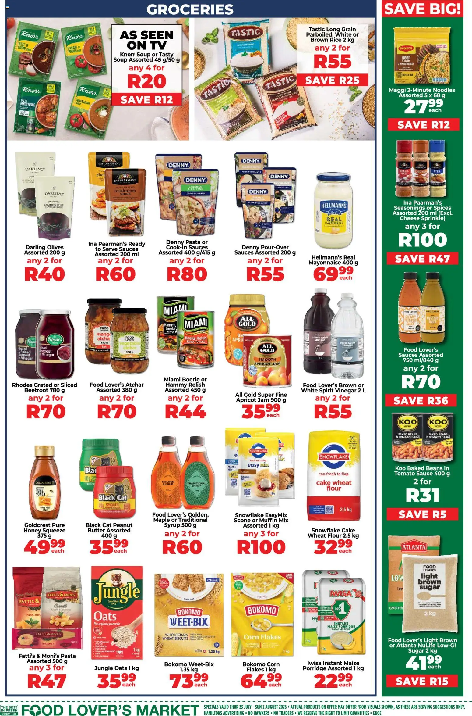New Food Lover's Market catalogue – valid from 23/07/2026 | Page: 13 | Products: Flour, Noodles, Syrup, Mango