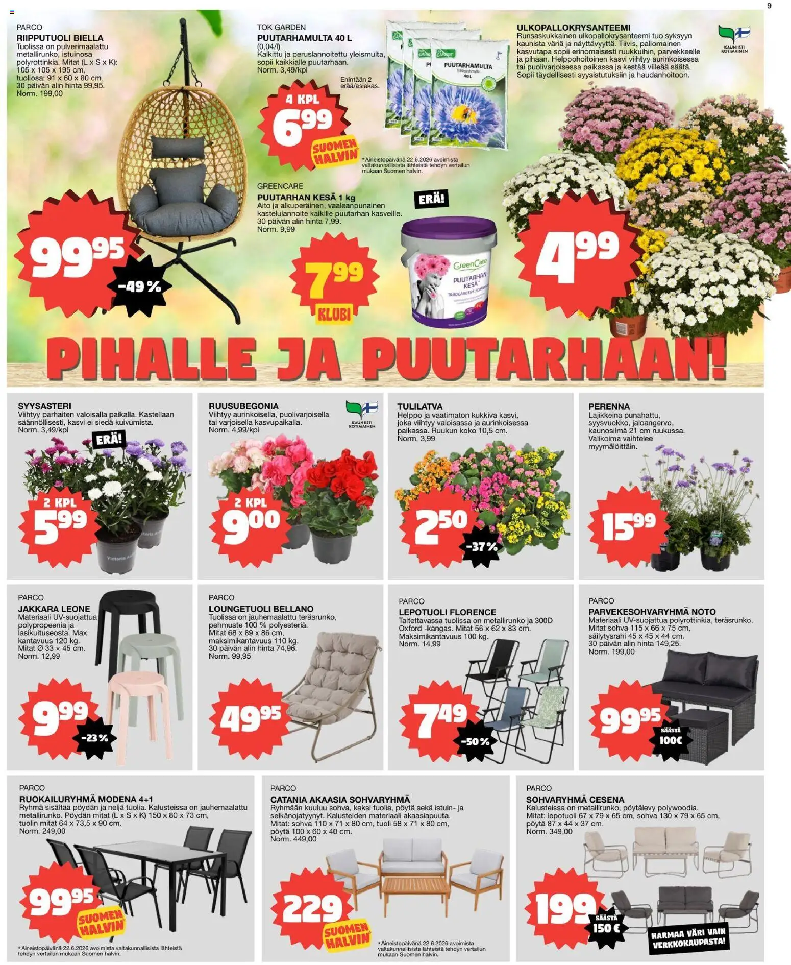 Tokmanni tarjoukset – voimassa 06/07/2026 alkaen | Sivu: 9 | Tuotteet: Lepotuoli, Jakkara, Sohva, Tuoli