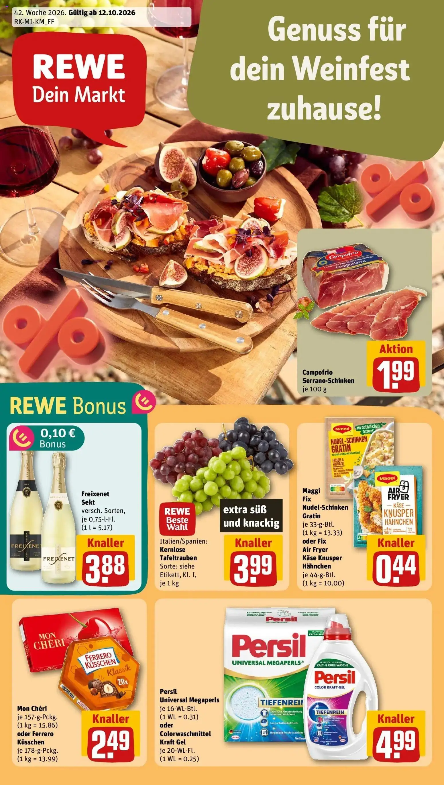 REWE Prospekt ab 12.10.2026 zum Blättern » Angebote | Seite: 1 | Produkte: Käse, Freixenet, Persil, Mon cheri