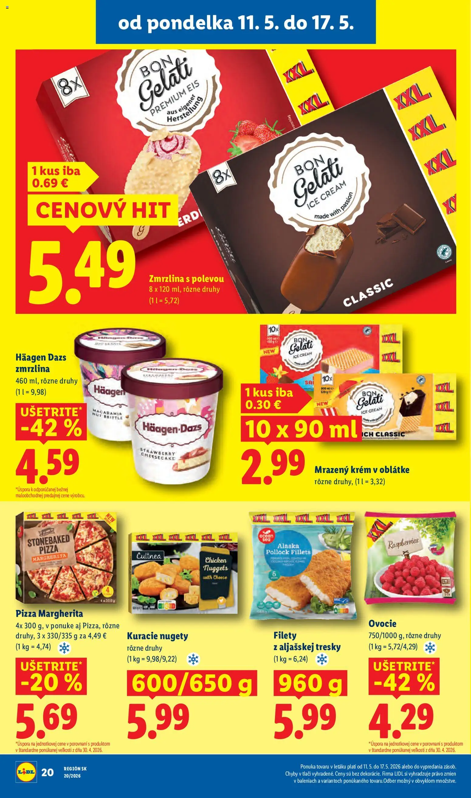 Nové Lidl akcie – leták je platný od 11.05.2026 | Strana: 24 | Produkty: Pizza, Zmrzlina, Krém, Ovocie