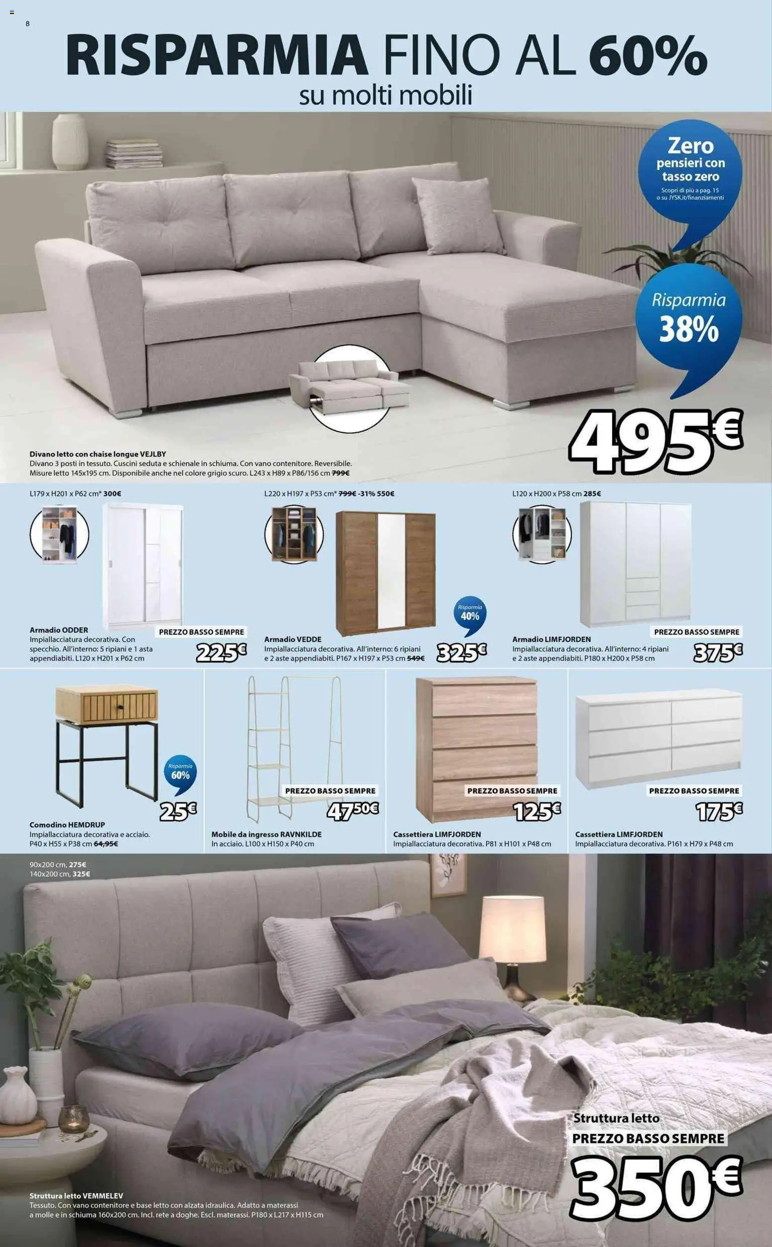 Volantino JYSK del 17.04.2026 | Pagina: 8 | Prodotti: Divano letto, Contenitore, Comodino, Divano