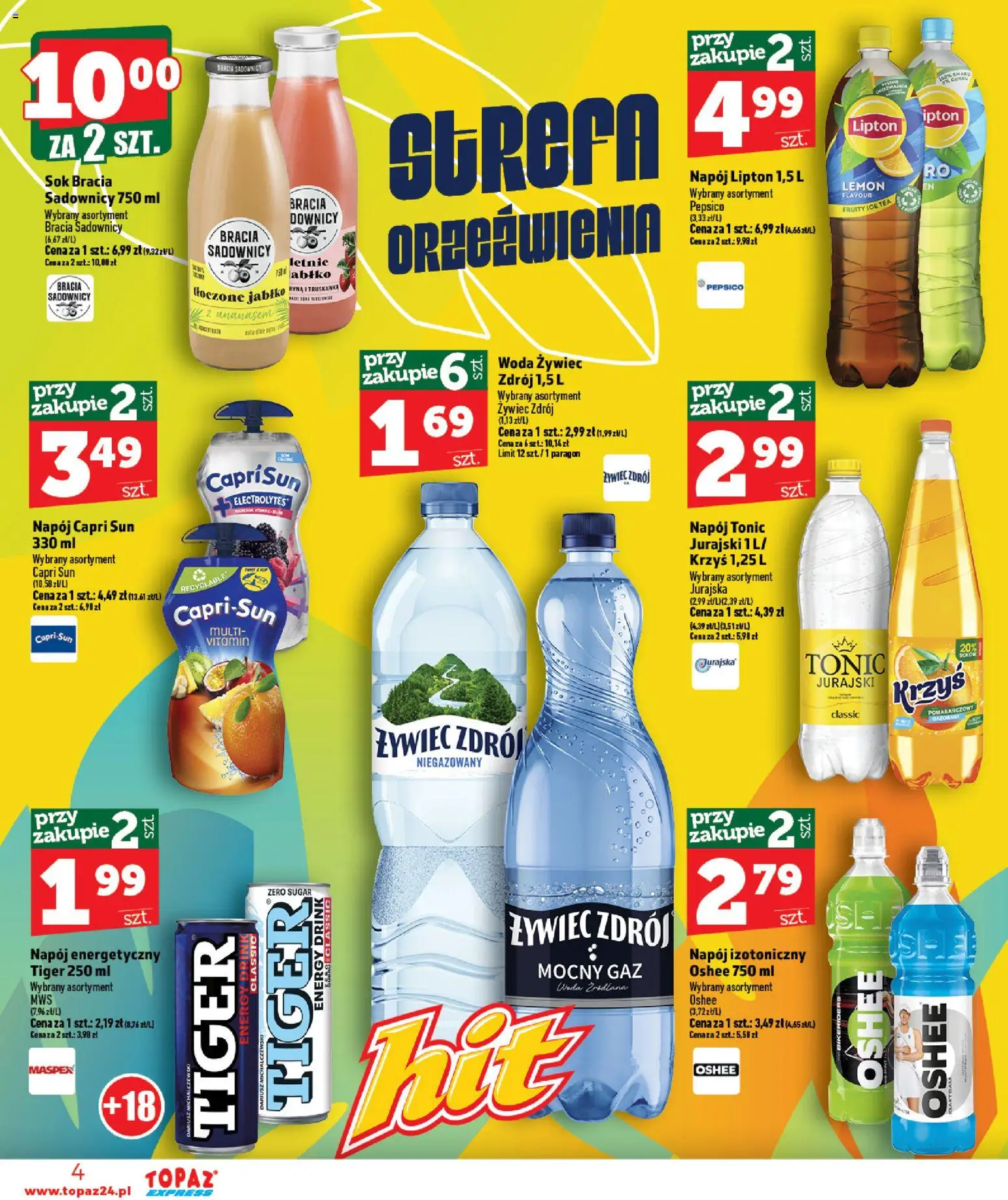 Topaz gazetka - Express od 16.07.2026 | Strona: 4 | Produkty: Woda żywiec, Ice Tea, Sok, Woda