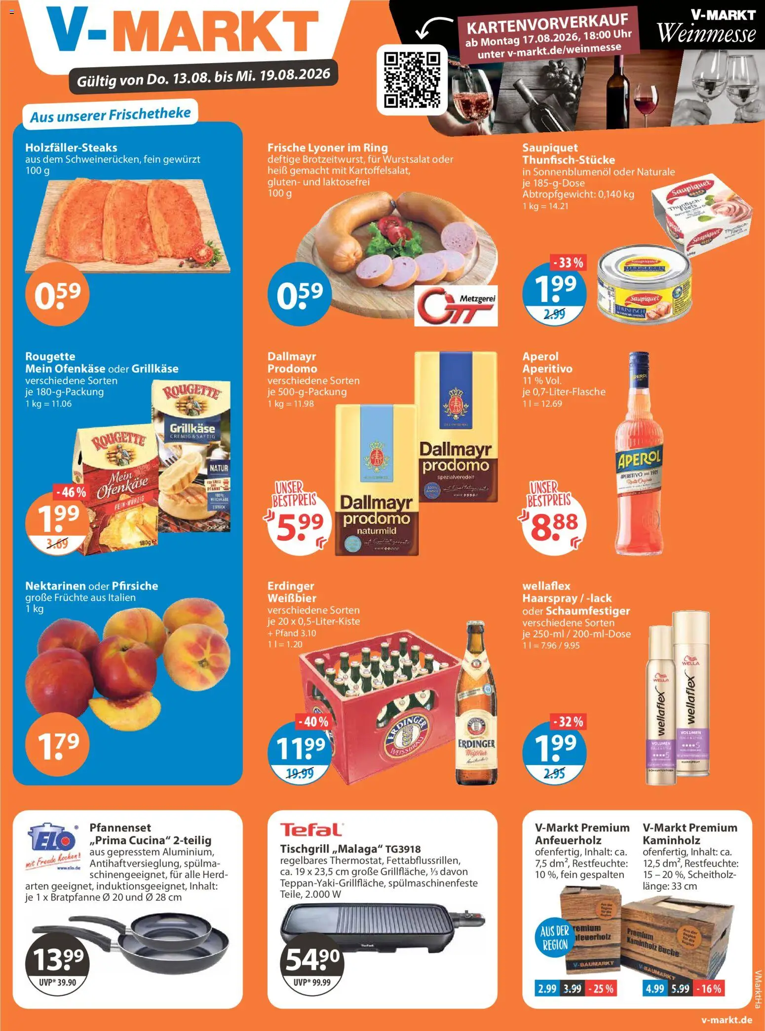 V-Markt Angebote – gültig ab 13.08.2026 | Seite: 1 | Produkte: Nektarinen, Weißbier, Haarspray, Uhr
