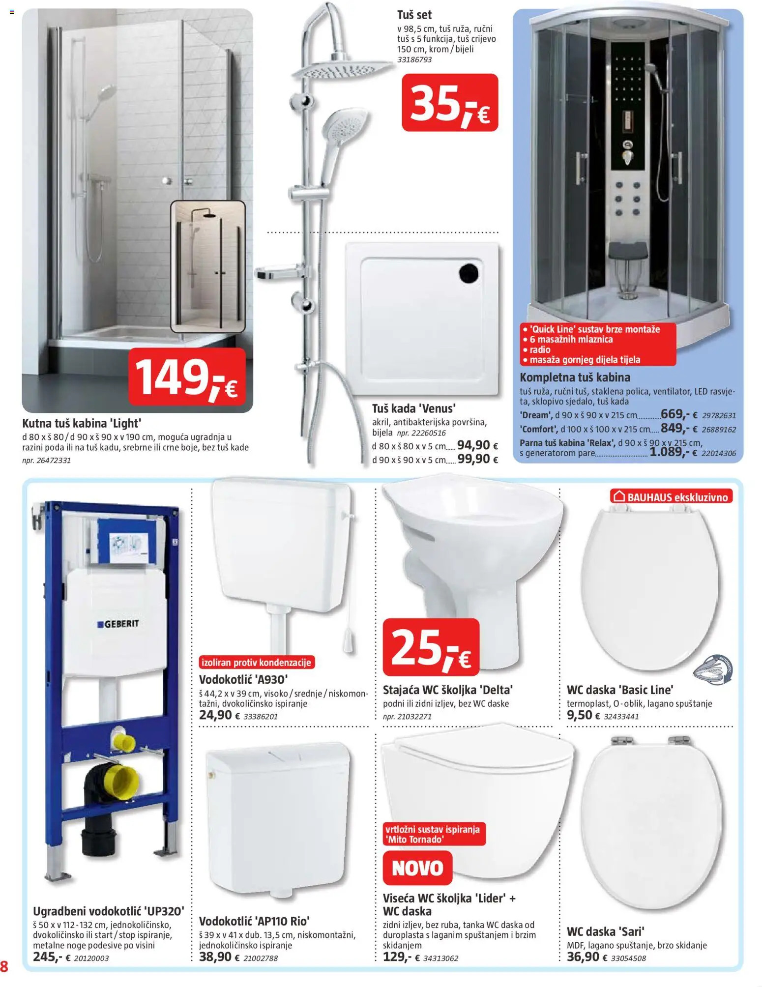 Bauhaus katalog | vrijedi od 19.08.2026 | Stranica: 8 | Proizvodi: WC daska, Tuš kabina, Tuš set, Wc školjka