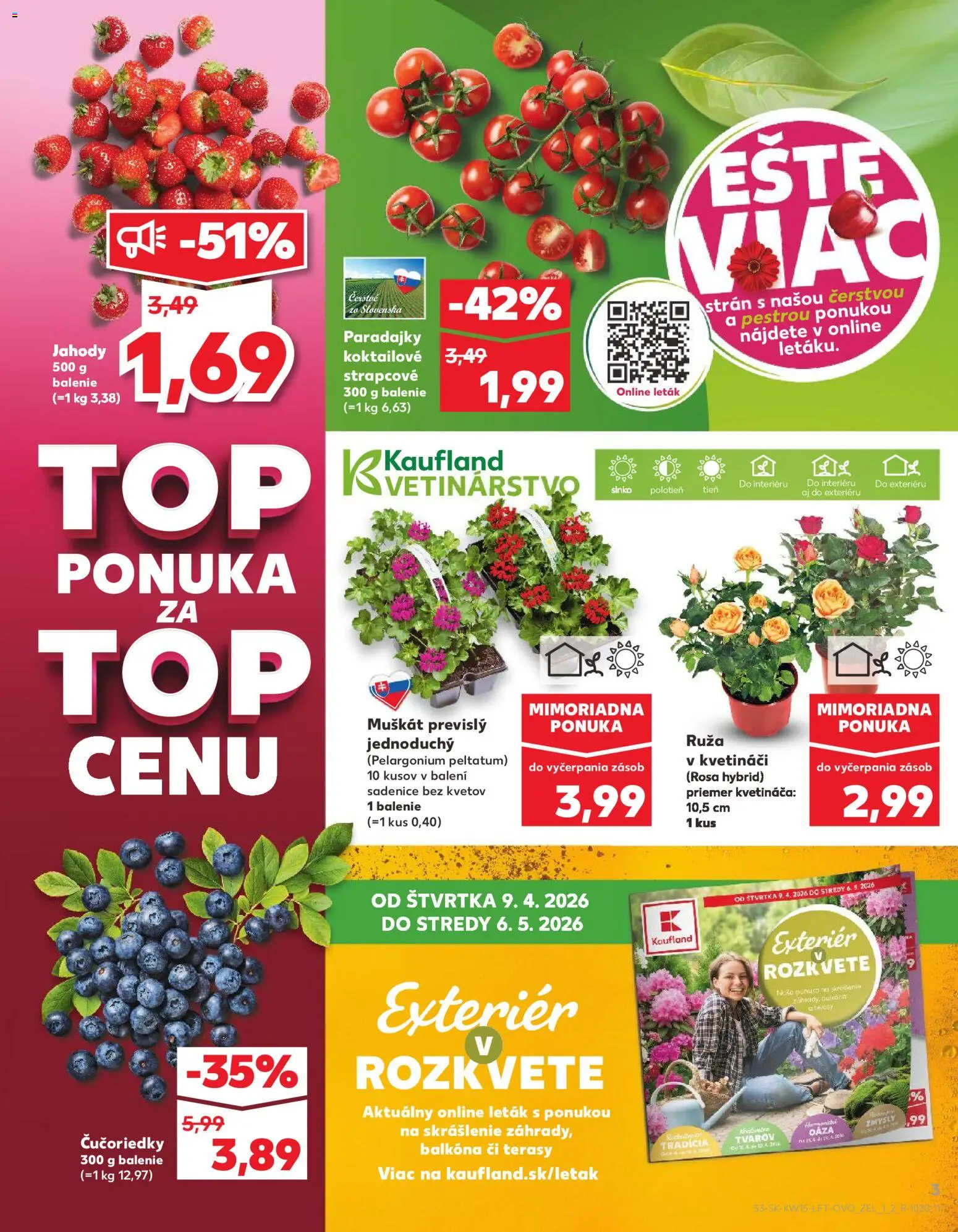 Nové Kaufland akcie – leták je platný od 09.04.2026 | Strana: 3 | Produkty: Paradajky, Čučoriedky, Jahody