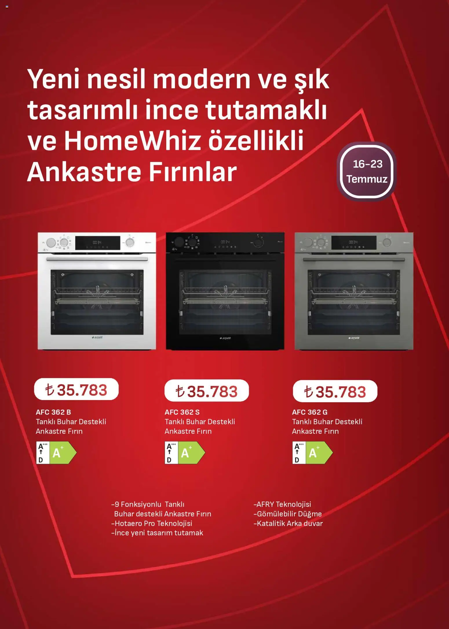 Arçelik - Ankastre Kataloğu - 16 Temmuz 2026 tarihinden itibaren geçerlidir | Sayfa: 25 | Ürünler: Fırın