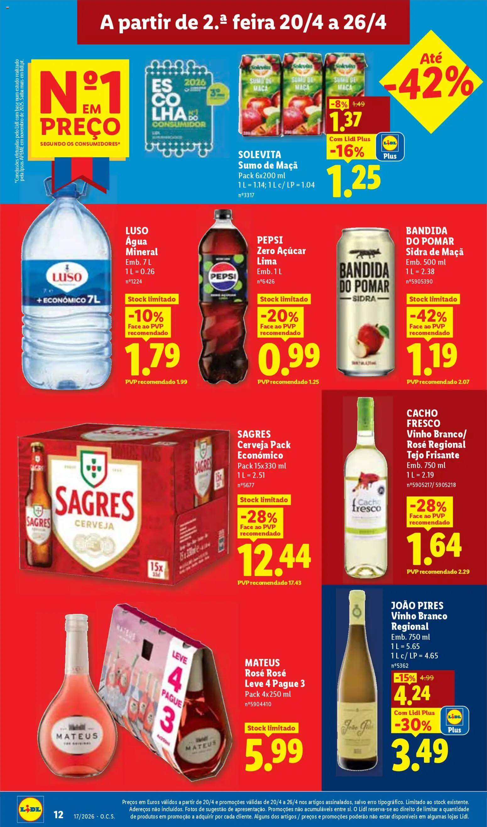 Lidl folheto │ válido de 20.04.2026 | Página: 12 | Produtos: Maça, Sumo, Vinho, Cerveja