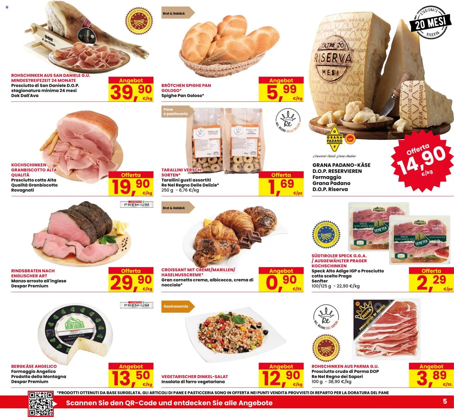 Volantino Eurospar del 23/07/2026 | Pagina: 5 | Prodotti: Prosciutto di Parma, Crema, Pane, Insalata