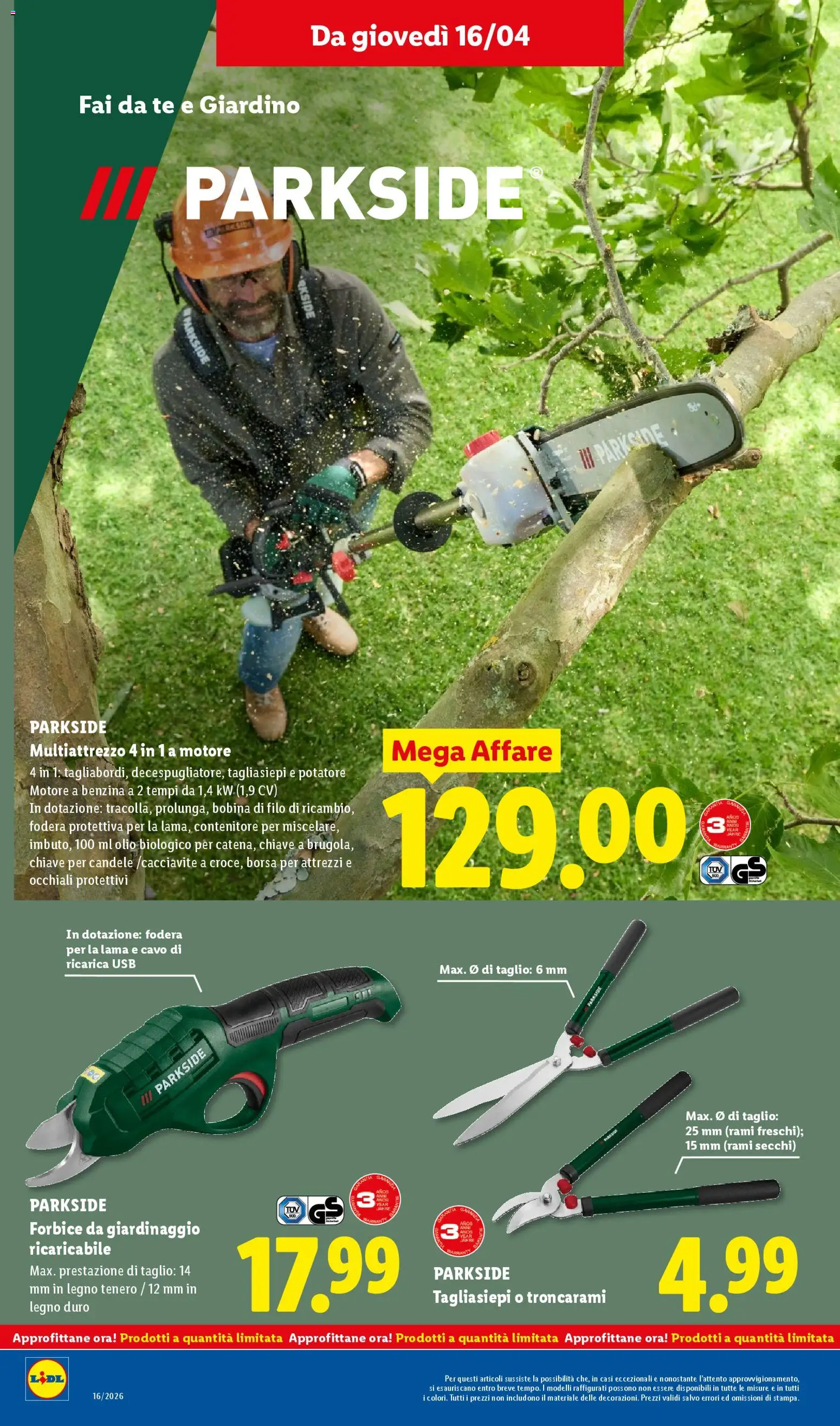 Volantino Lidl del 16.04.2026 | Pagina: 20 | Prodotti: Occhiali, Tagliasiepi, Forbice, Contenitore