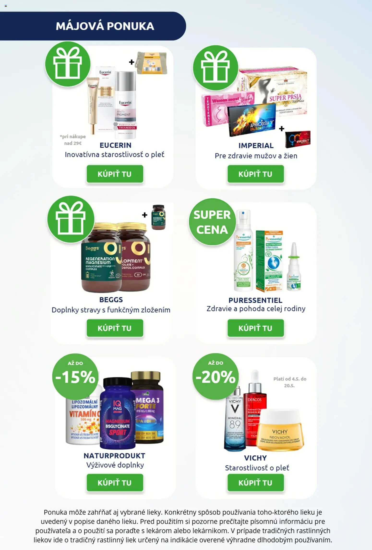 Nové BENU Lekáreň akcie – leták je platný od 01.05.2026 | Strana: 2 | Produkty: Olej, Vichy, Eucerin
