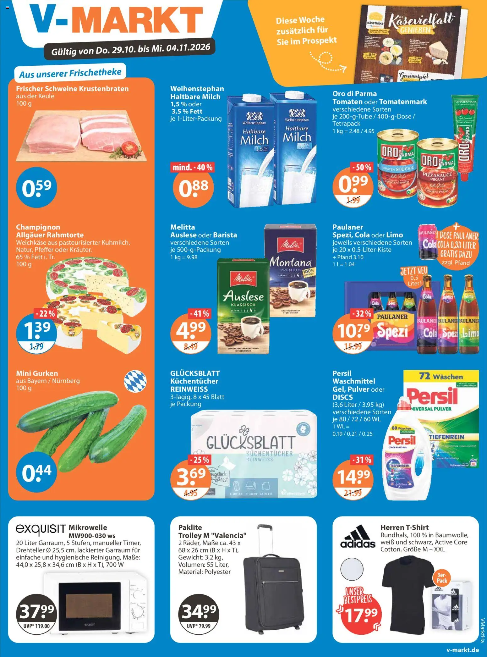 V-Markt Angebote – gültig ab 29.10.2026 | Seite: 1 | Produkte: Melitta, Mikrowelle, Haltbare milch, Paulaner