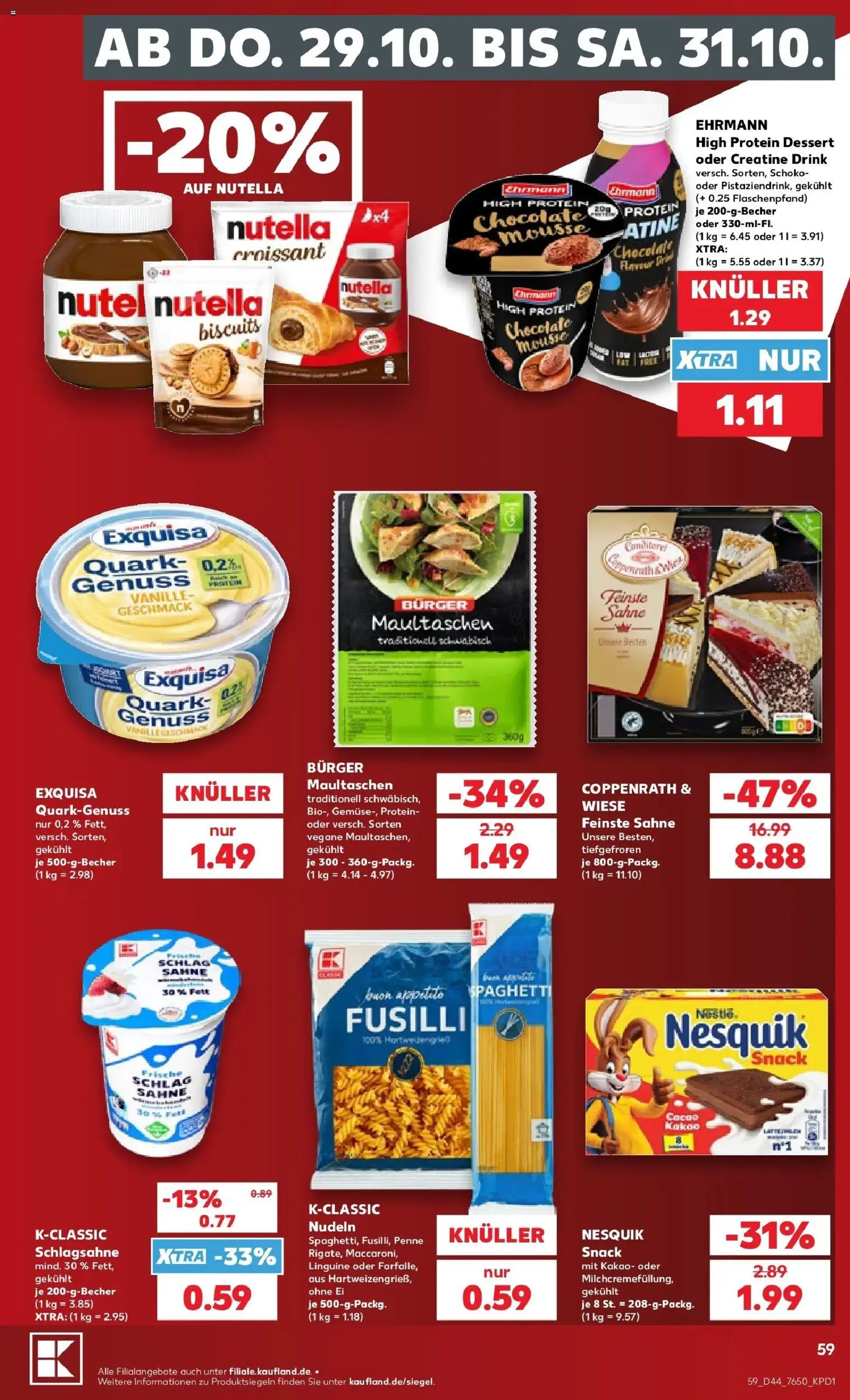 Prospekt Kaufland ab 26.10.2026 » Angebote Online zum Blättern | Seite: 63 | Produkte: Burger, Exquisa, Nudeln, Maultaschen