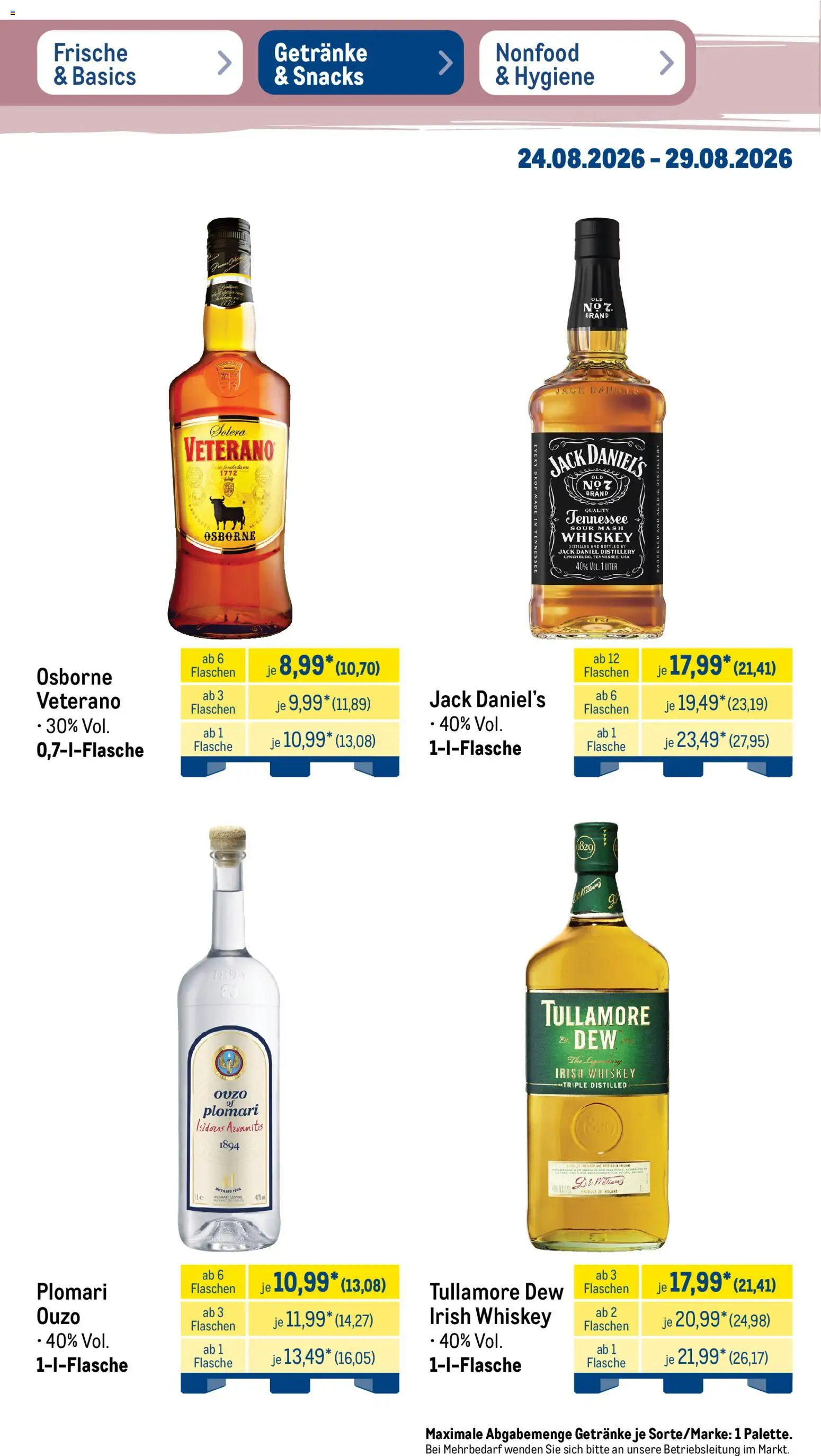 Metro Prospekt – gültig ab 24.08.2026 | Seite: 32 | Produkte: Ouzo, Osborne, Jack Daniel's, Whiskey