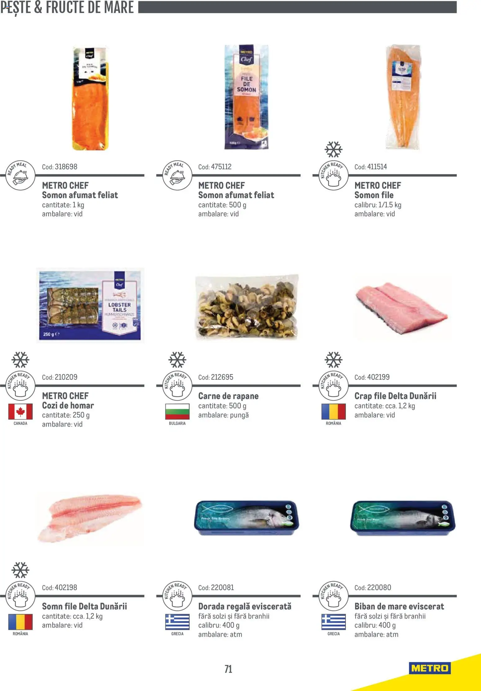 Noul catalog Metro – valabil de la 14.11.2024 | Pagină: 71 | Produse: Pungă, Somon afumat, Biban, Somon
