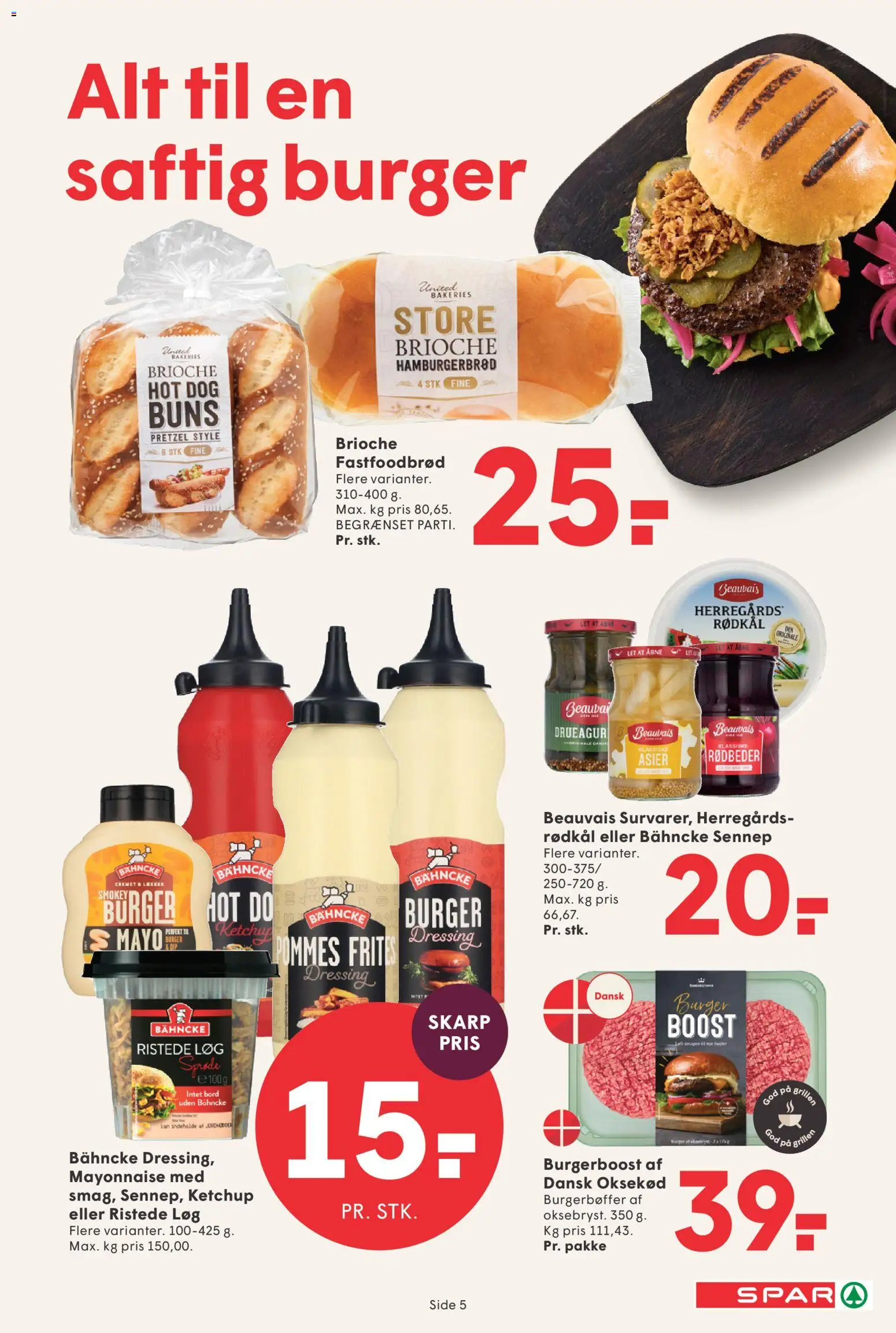 Spar tilbudsavis – gyldig fra 17/07/2026 | Side: 5 | Produkter: Rødbeder, Rødkål, Dressing, Brioche