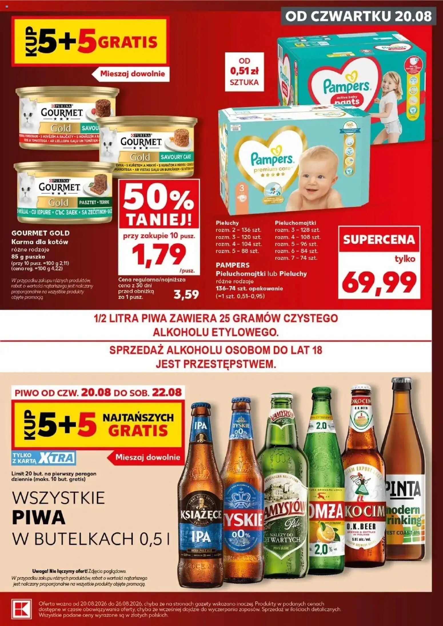 Kaufland gazetka - Super Sobota od 22.08.2026 - od jutra PDF | Strona: 5 | Produkty: Tyskie, Karma dla kotów, Piwo, Pieluchy