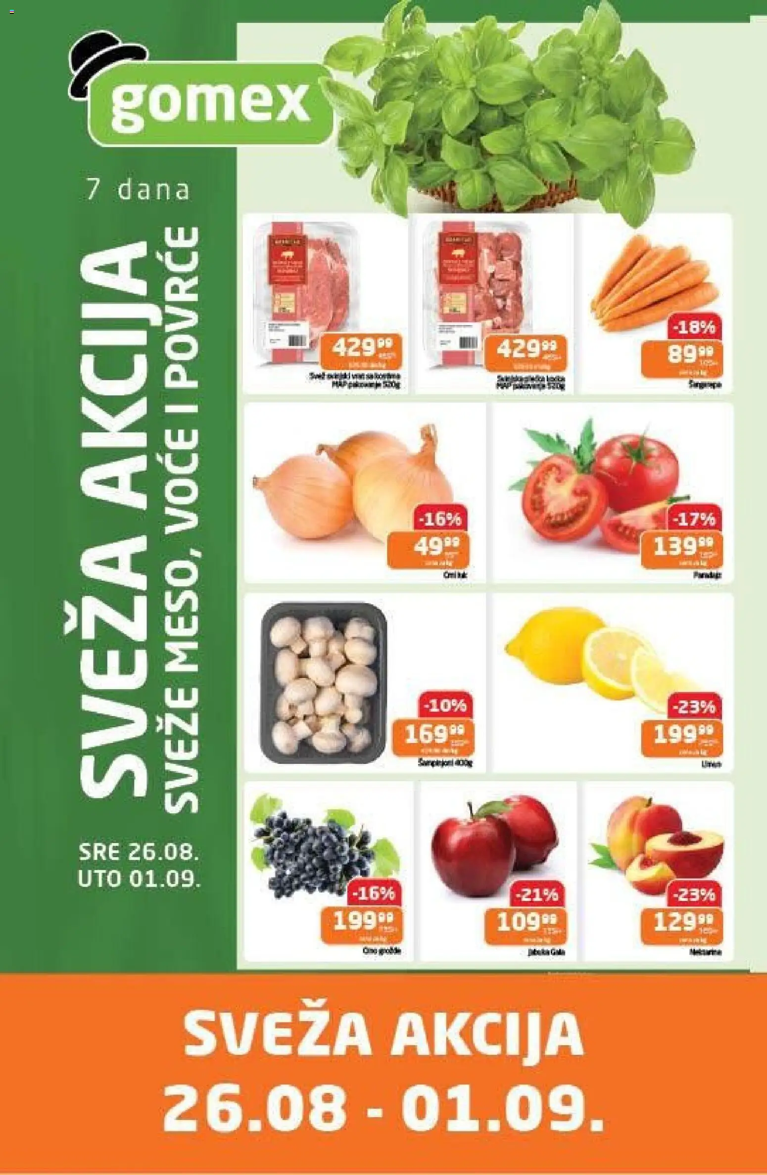 Gomex katalog - važi od 26.08.2026 | Strana: 1 | Proizvode: Voće, Povrće