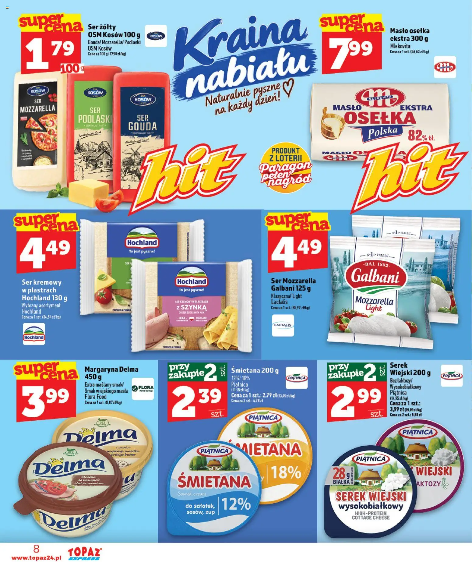 Topaz gazetka - Express od 08.10.2026 | Strona: 8 | Produkty: Ser żółty, Serek wiejski, Margaryna, Śmietana