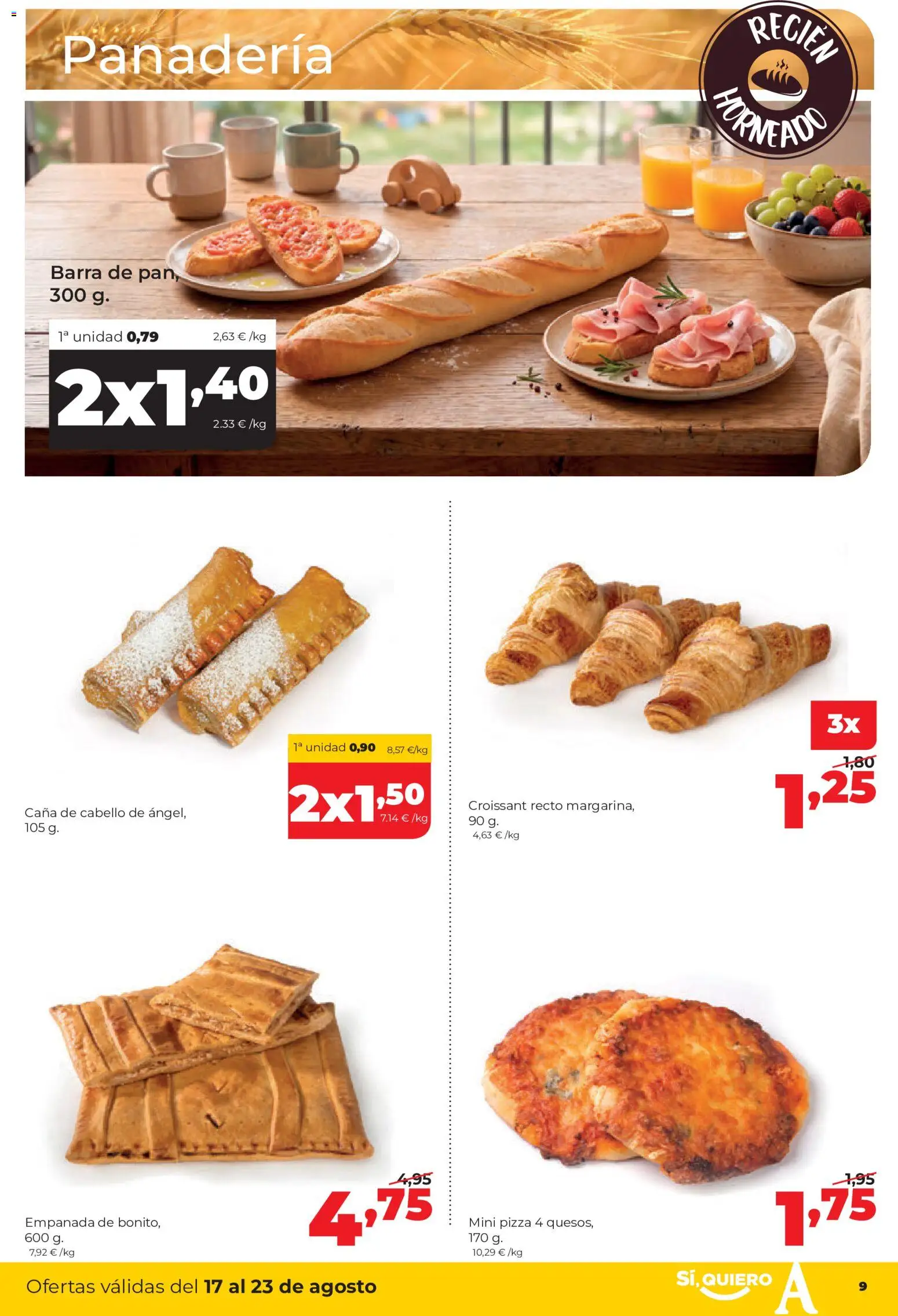 Alimerka folleto │ válido desde el 17/08/2026 | Página: 9 | Productos: Pan, Pizza, Croissant, Panadería