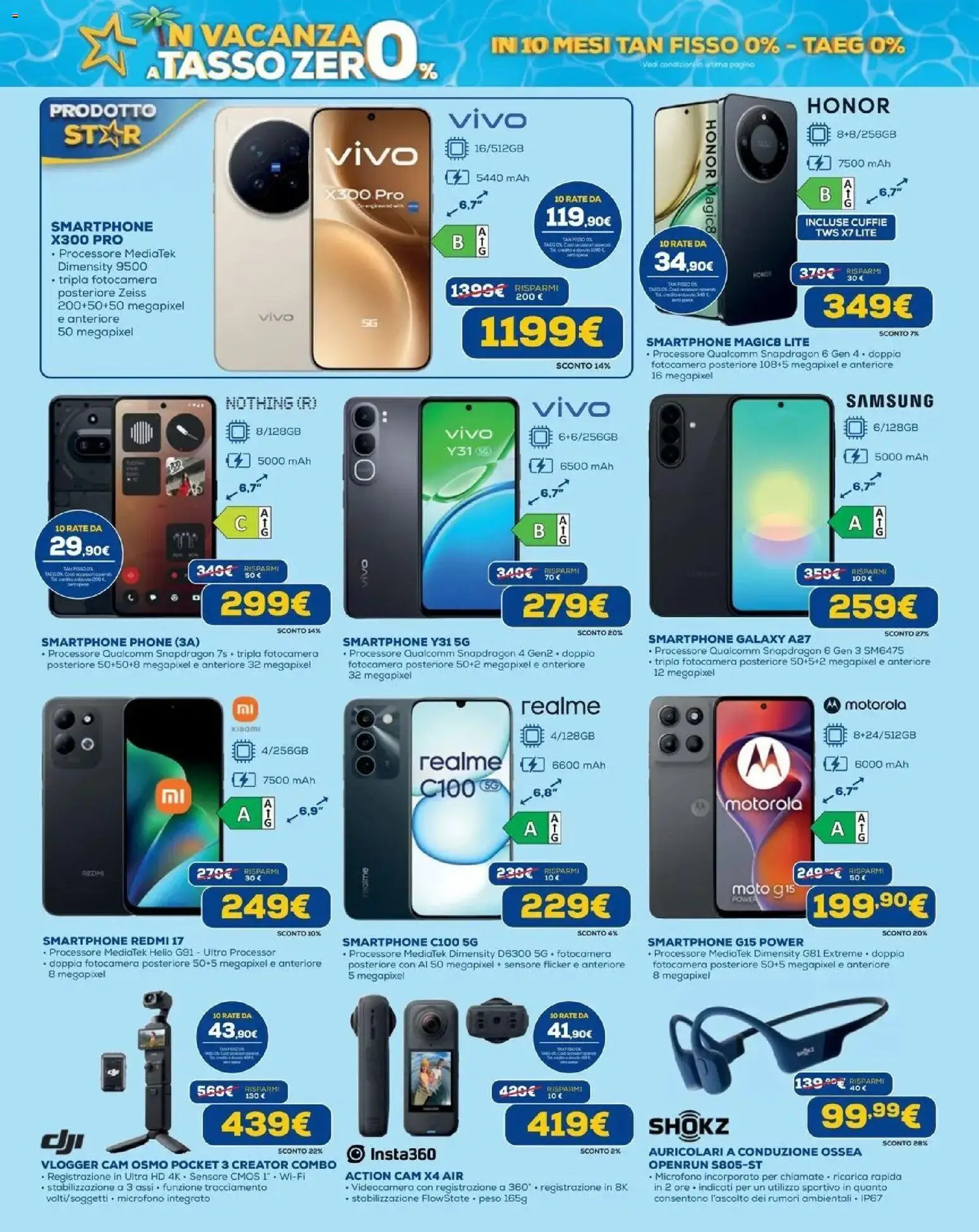 Volantino Euronics del 30/07/2026 | Pagina: 4 | Prodotti: Action cam, Smartphone, Videocamera, Microfono