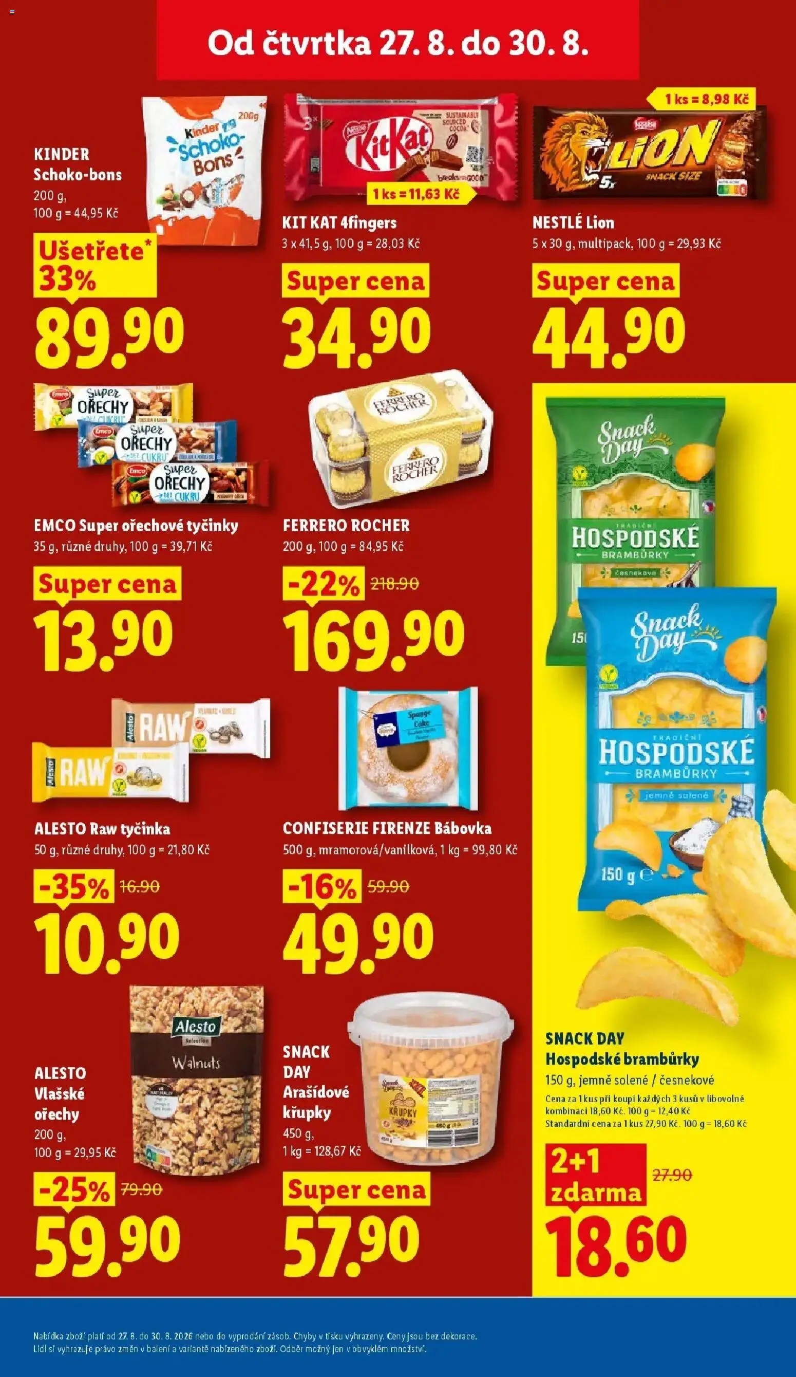 Lidl leták od 27.08.2026 - Nový akční leták | Strana: 31 | Produkty: Ferrero Rocher, Tyčinky, Bábovka, Kinder