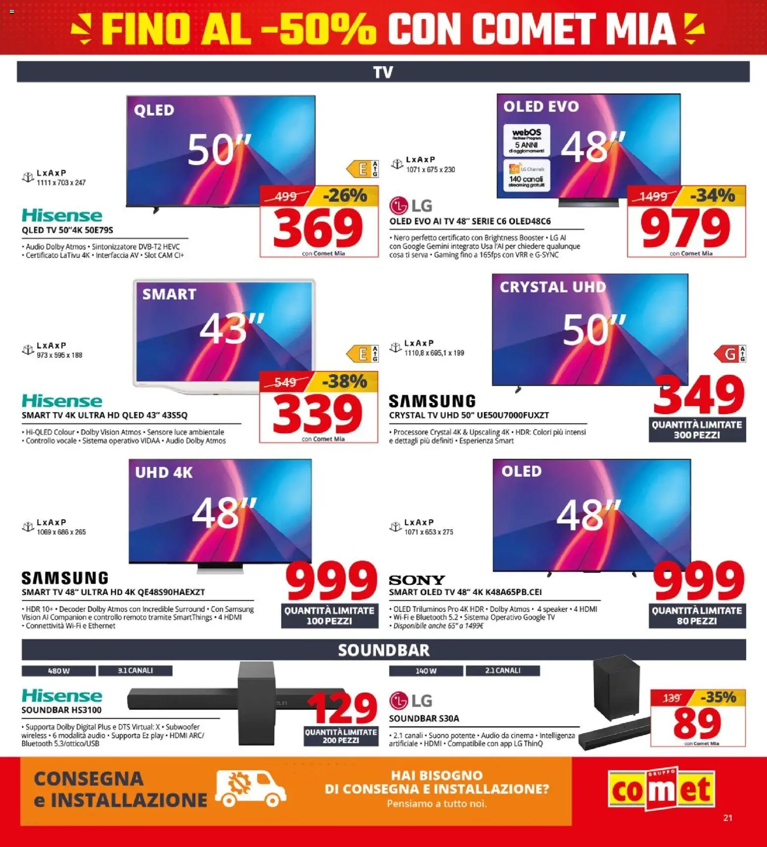 Volantino Comet del 08/10/2026 | Pagina: 21 | Prodotti: smart TV, Soundbar, Decoder, Samsung