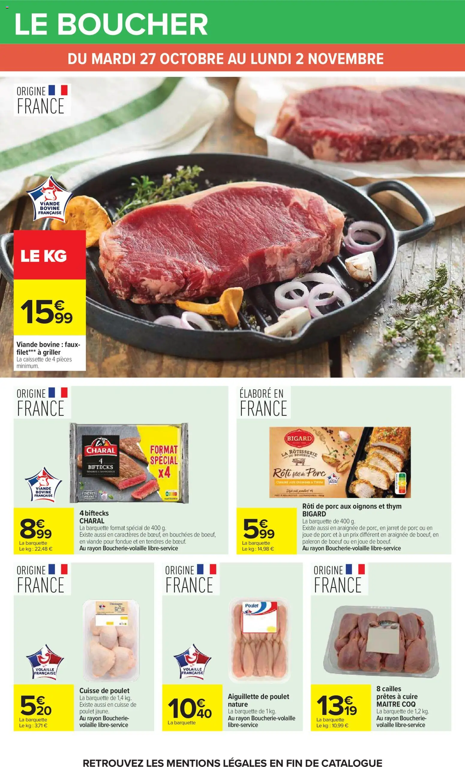 {H1} | Page: 20 | Produits: Cuisse, Aiguillette de poulet, Paleron de bœuf, Coq