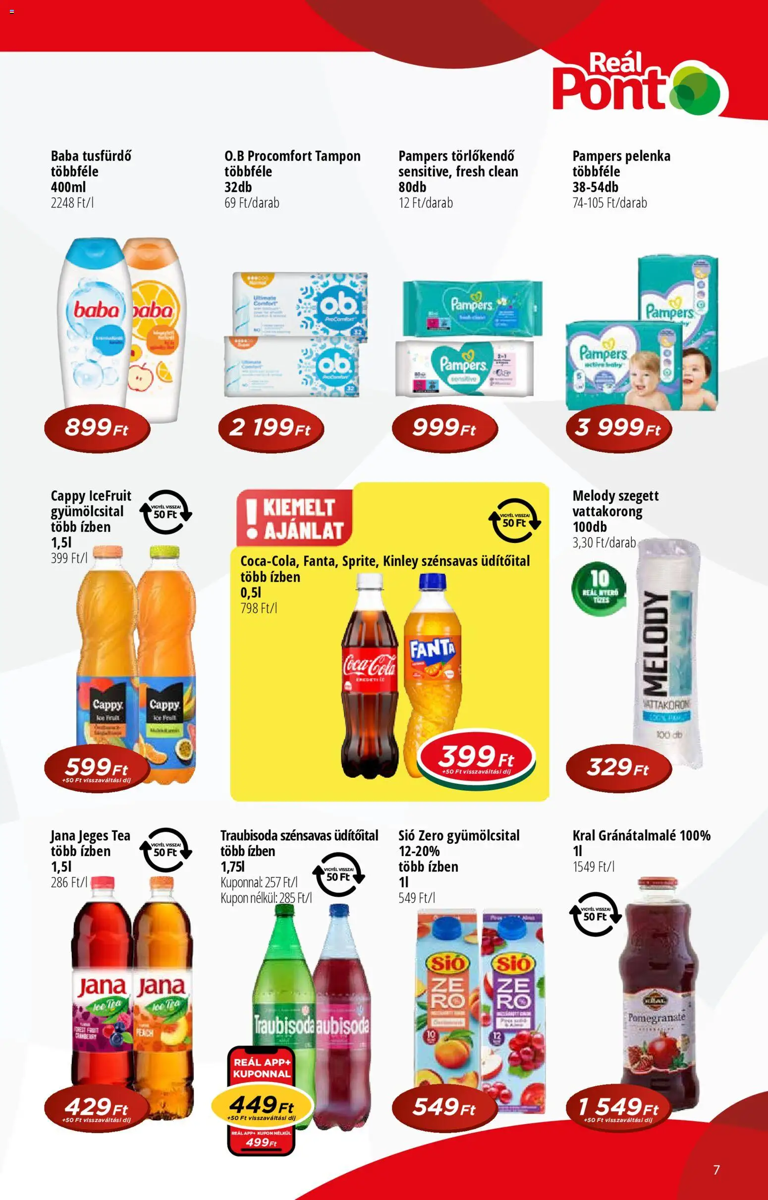 Reál akciós ujság - amely érvényes a következő dátumtól: 15.04.2026 | Oldal: 7 | Termékek: Gyümölcsital, Fanta, Pelenka, Vattakorong