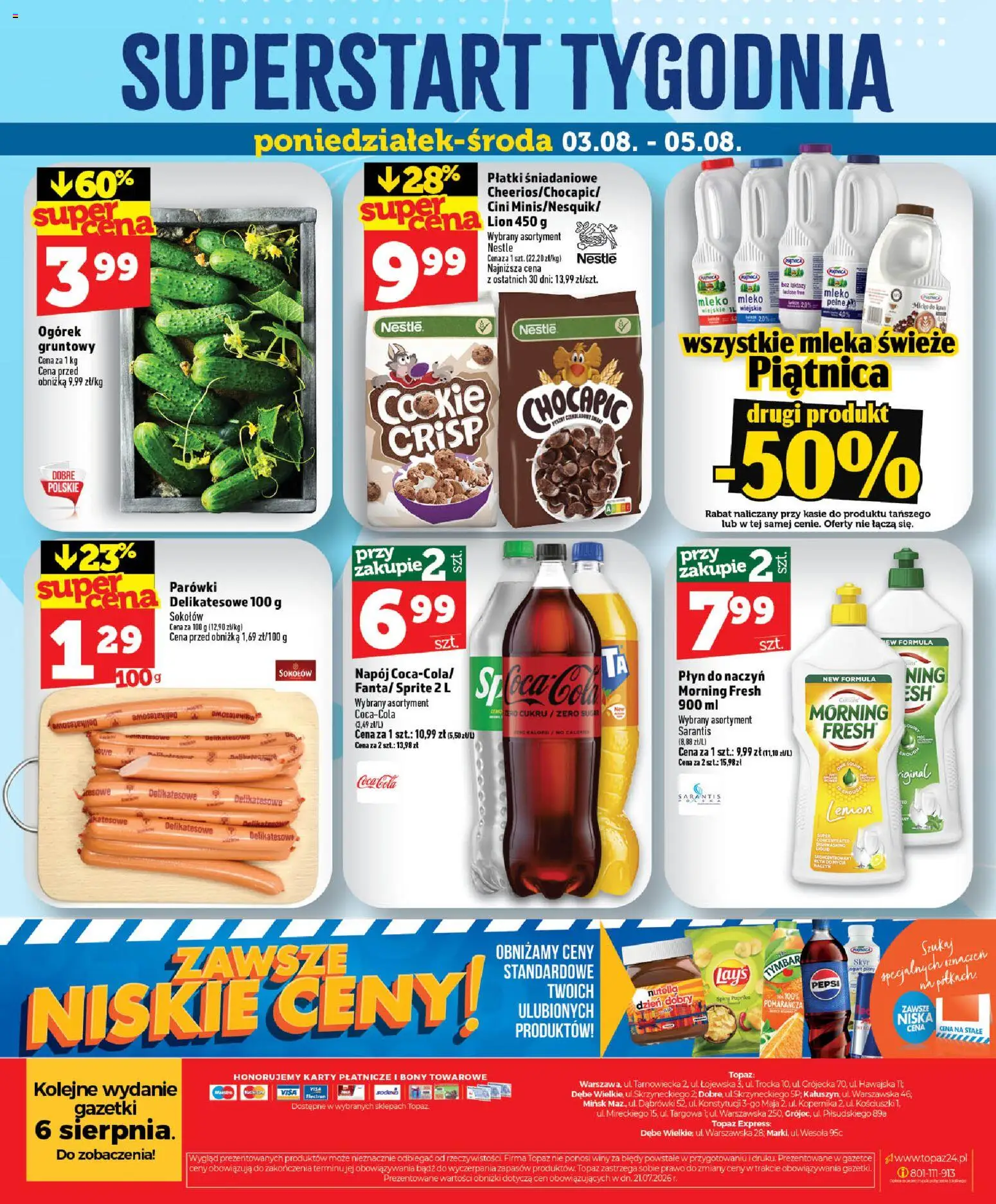 Topaz gazetka - MAZ od 30.07.2026 | Strona: 48 | Produkty: Jogurt pure, Mleka, Parówki, Mleko